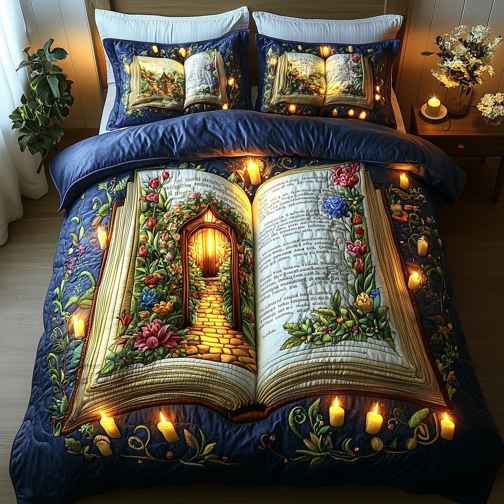 Enchanted Book Quilted Bedding Set Duvet Cover Merchandise Book Gifts For Ladies
