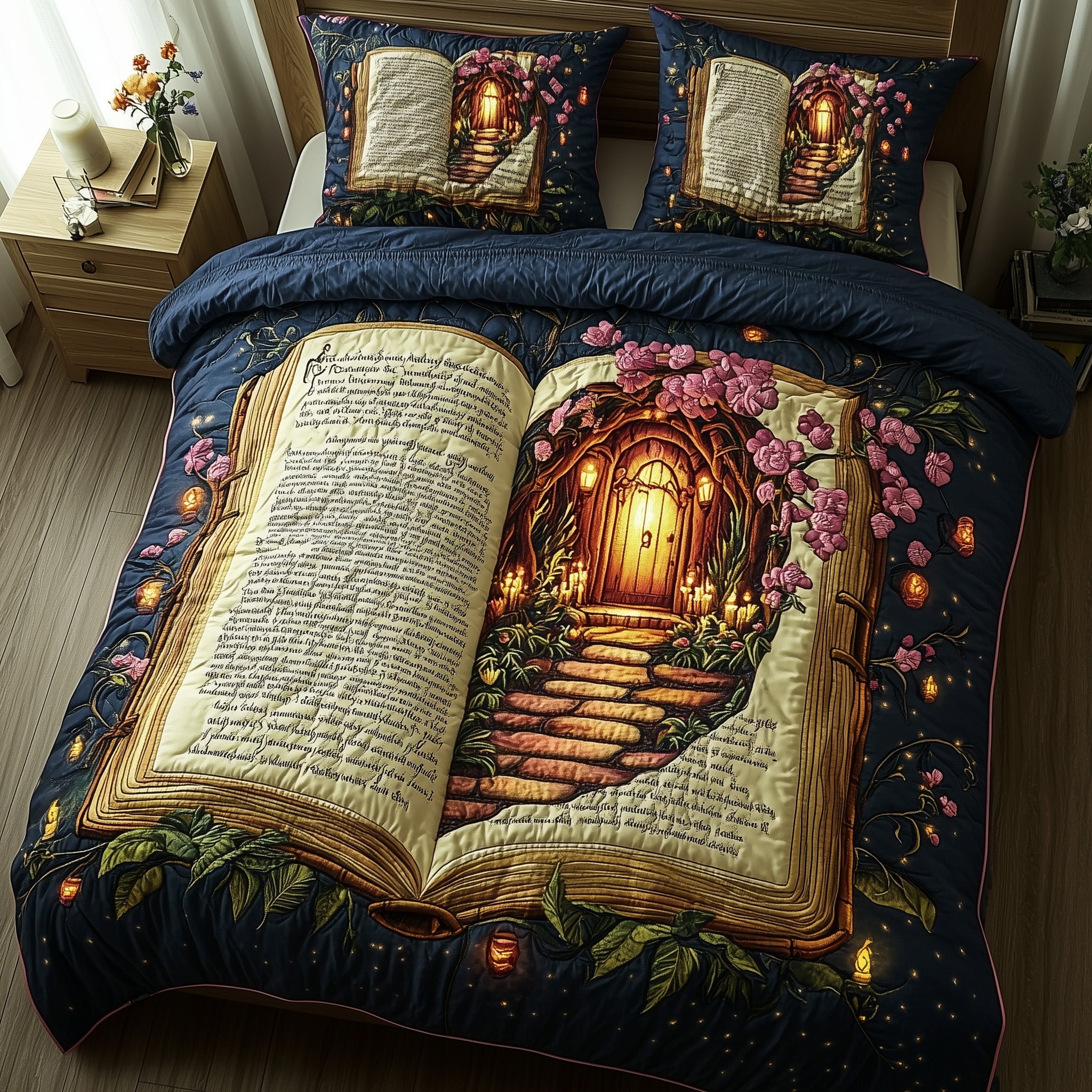 Enchanted Book Quilted Bedding Set Duvet Cover Merchandise Novelty Book Gifts