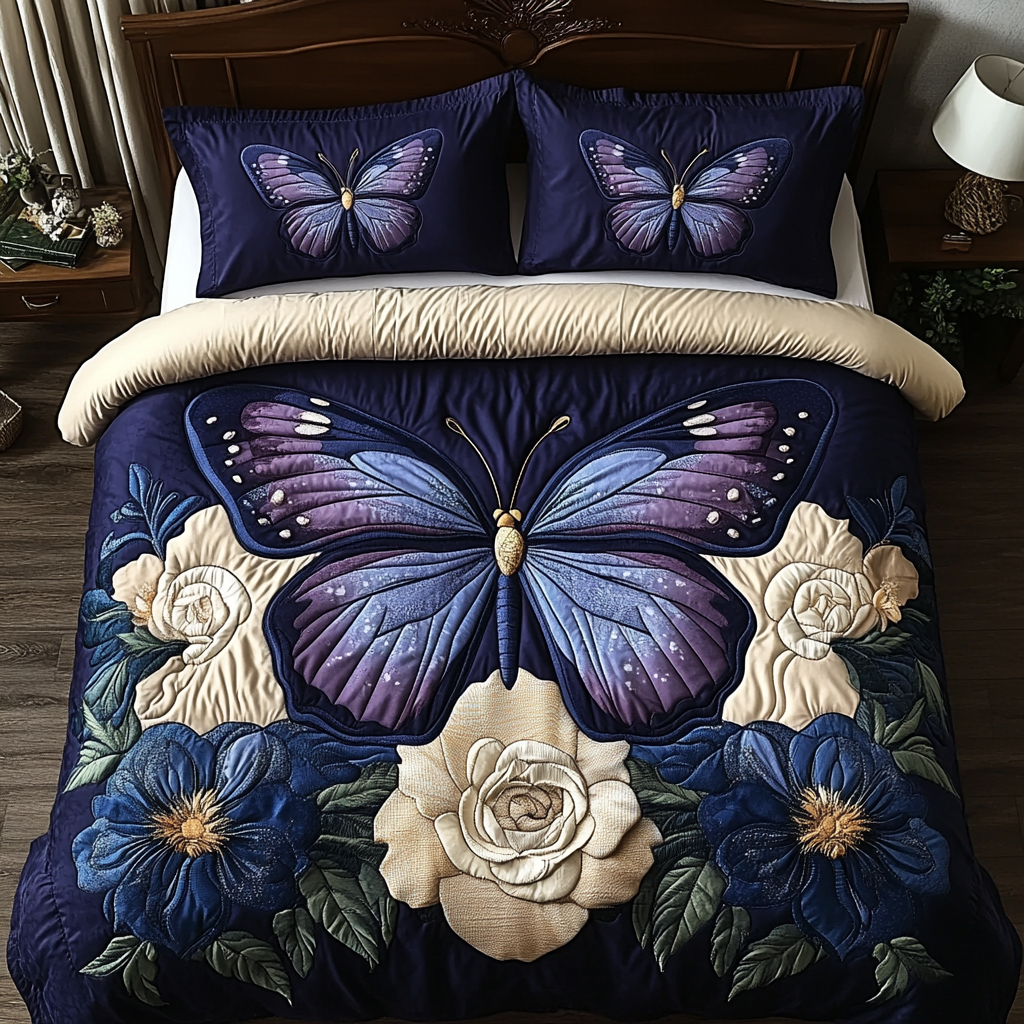 Enchanted Butterfly Night Quilted Bedding Set Stylish Bed Sheet Set for Modern Home