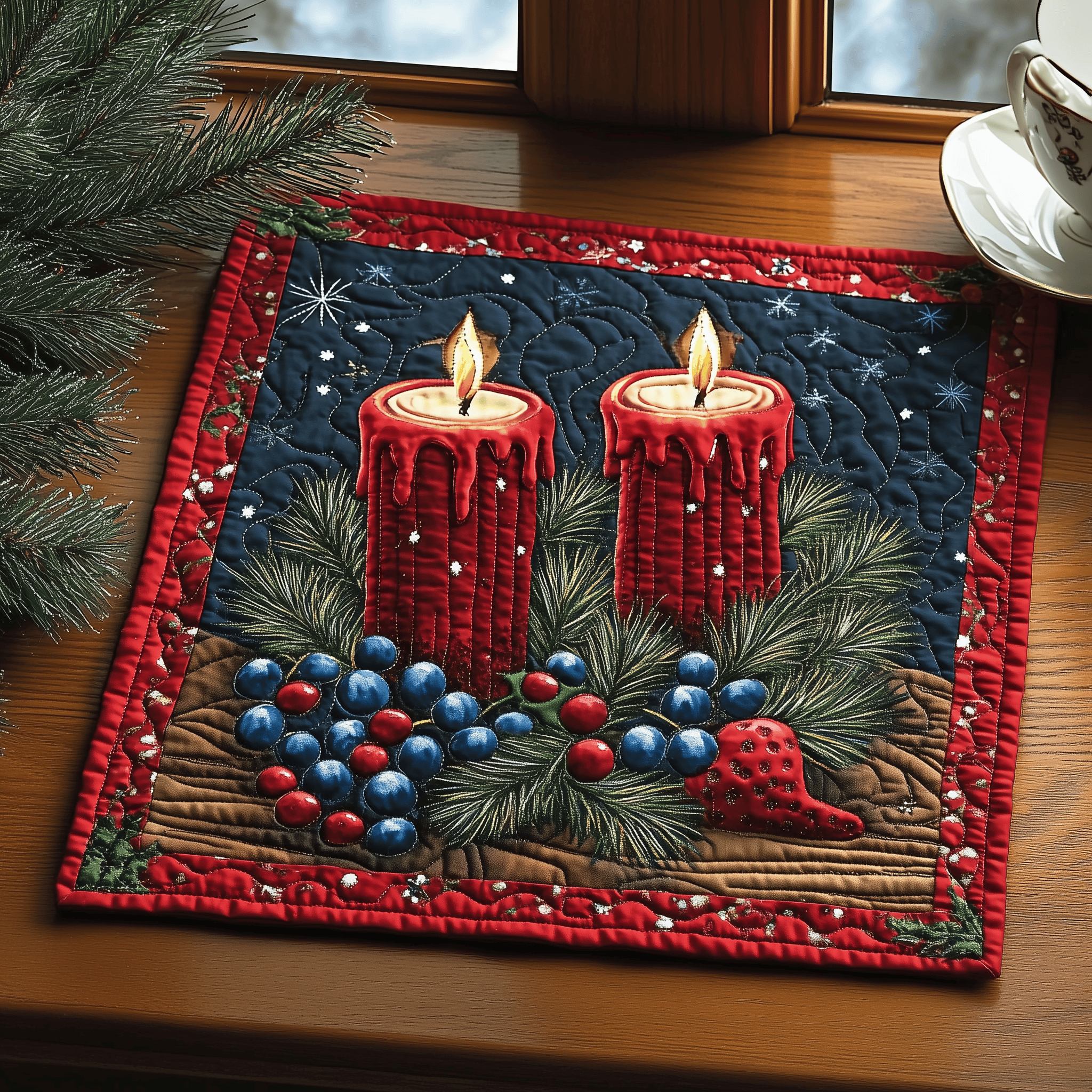 Enchanted Candlelight Quilted Placemat Holiday Christmas Square Dining Placemat Decorations