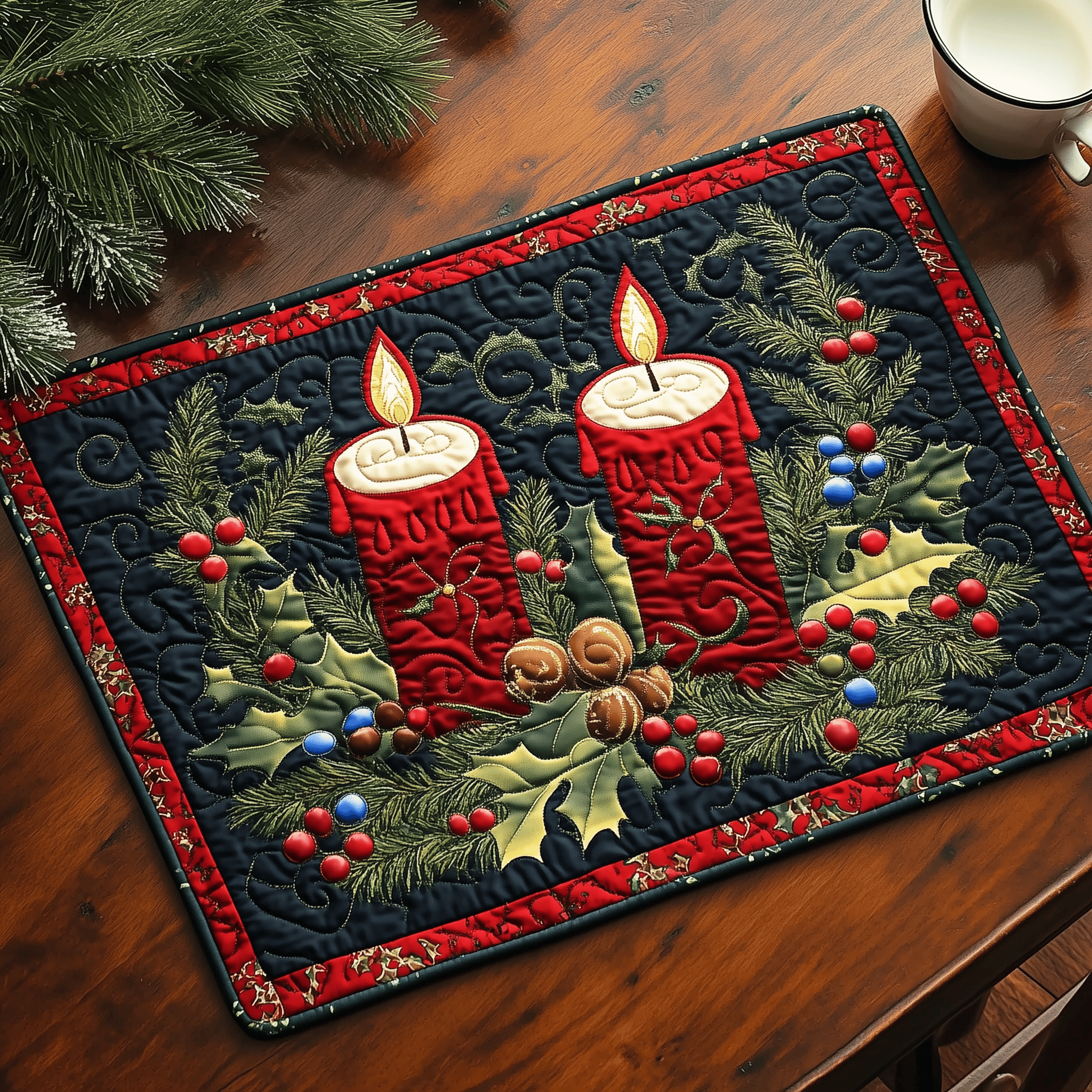 Enchanted Candlelight Quilted Placemat Holiday Christmas Square Dining Placemat Decorations Useful Gifts
