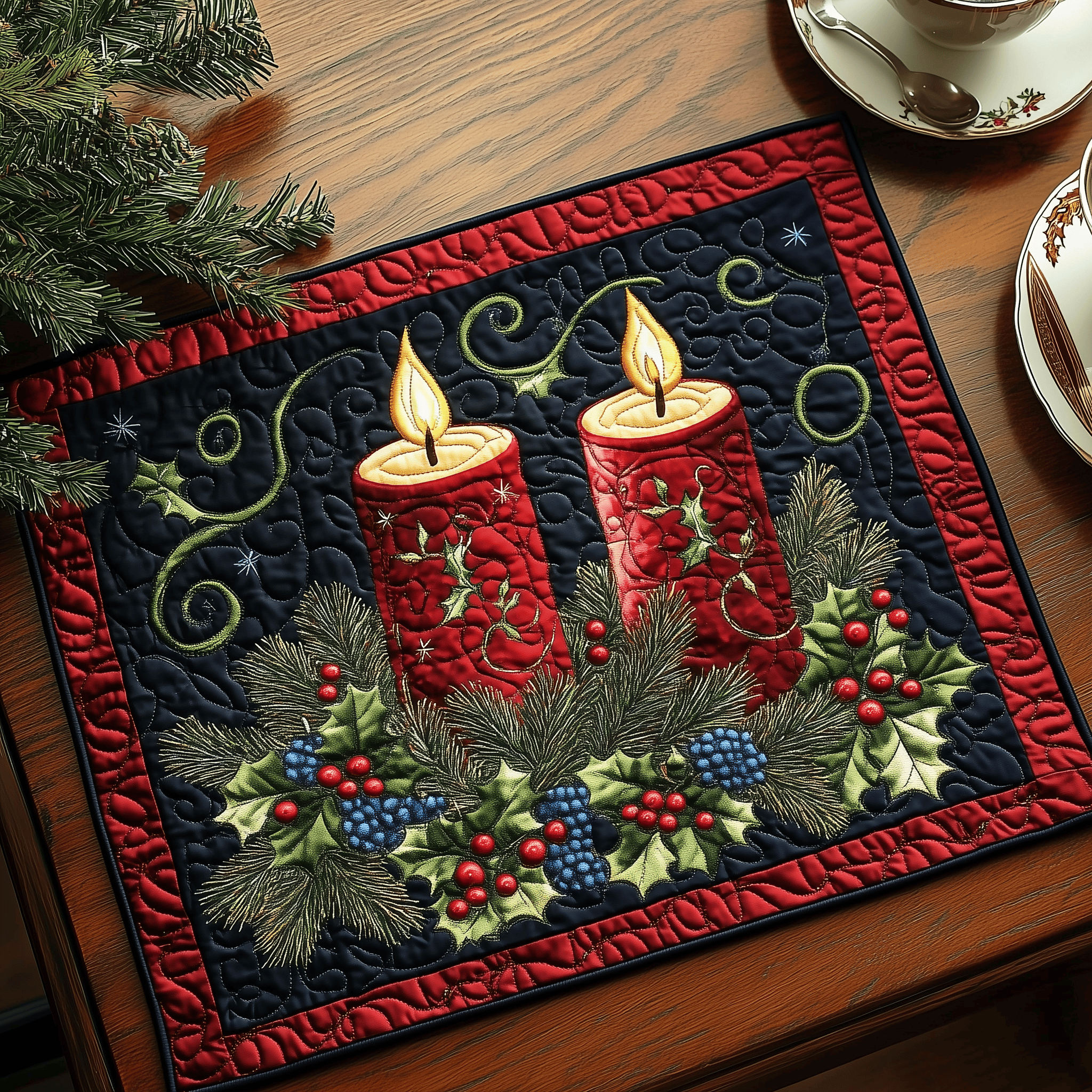 Enchanted Candlelight Quilted Placemat Holiday Dining Wipeable Table Mat Christmas Gifts For Family