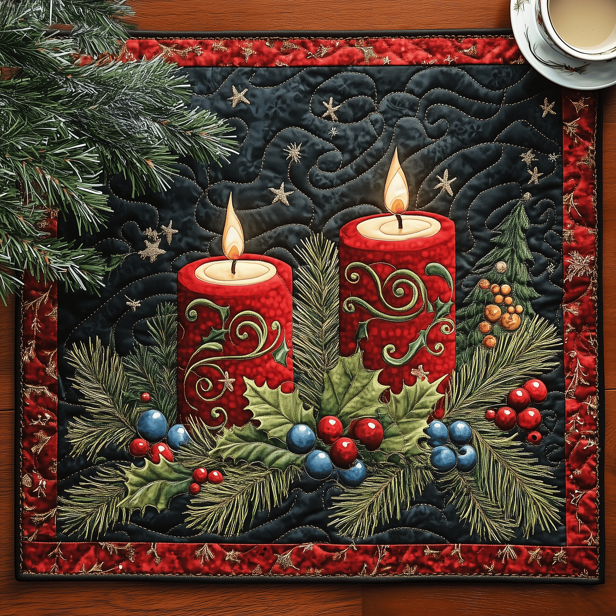 Enchanted Candlelight Quilted Placemat Wipeable Fabric Xmas Holiday Placemat Best Christmas Presents