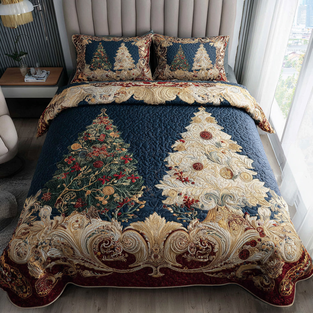 Enchanted Christmas Tree Quilted Bedding Set Holiday Duvet Cover Set Christmas Ideas Present For Men