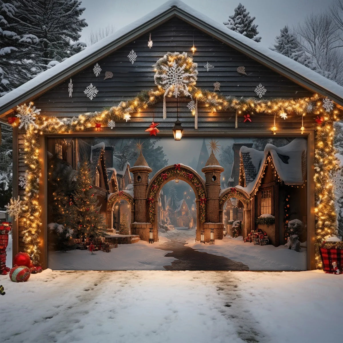 Enchanted Christmas Village Gate Christmas Garage Door Banner Outside Christmas Decorations