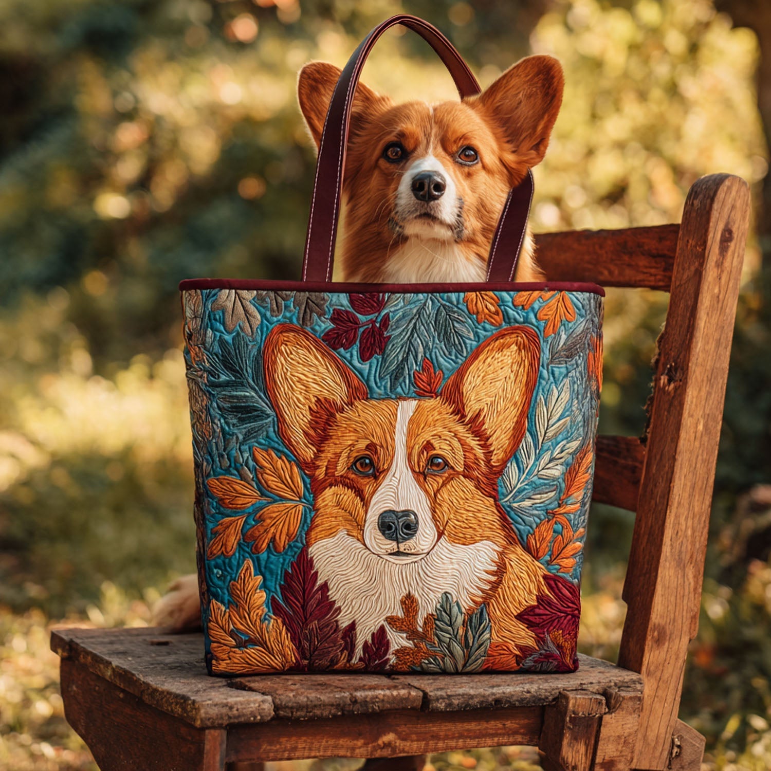 Enchanted Corgi Quilted Tote Bag Fall Autumn Season Gifts