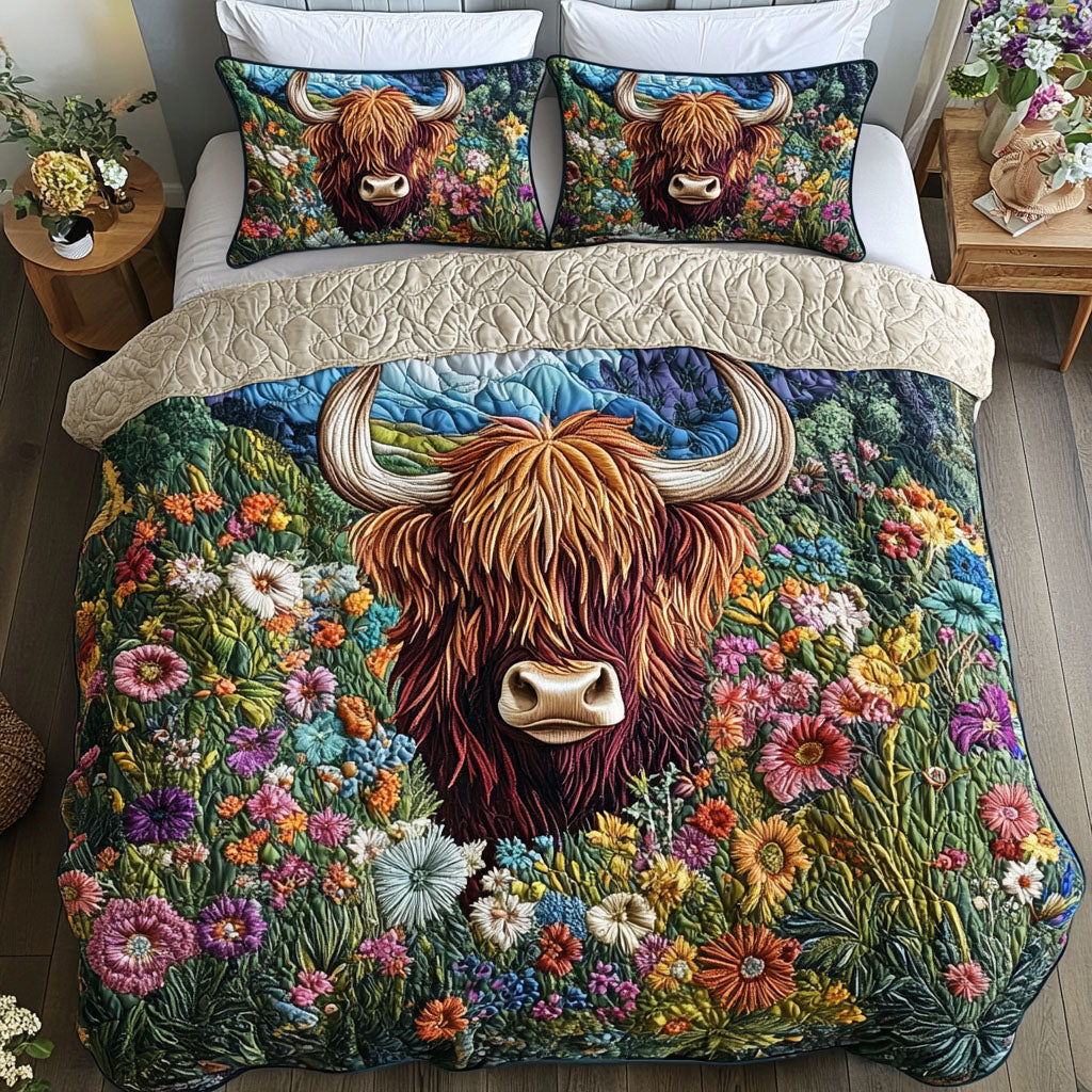 Enchanted Cow Garden Quilted Bedding Set Aesthetic Room Decor Cow Themed Christmas Gifts