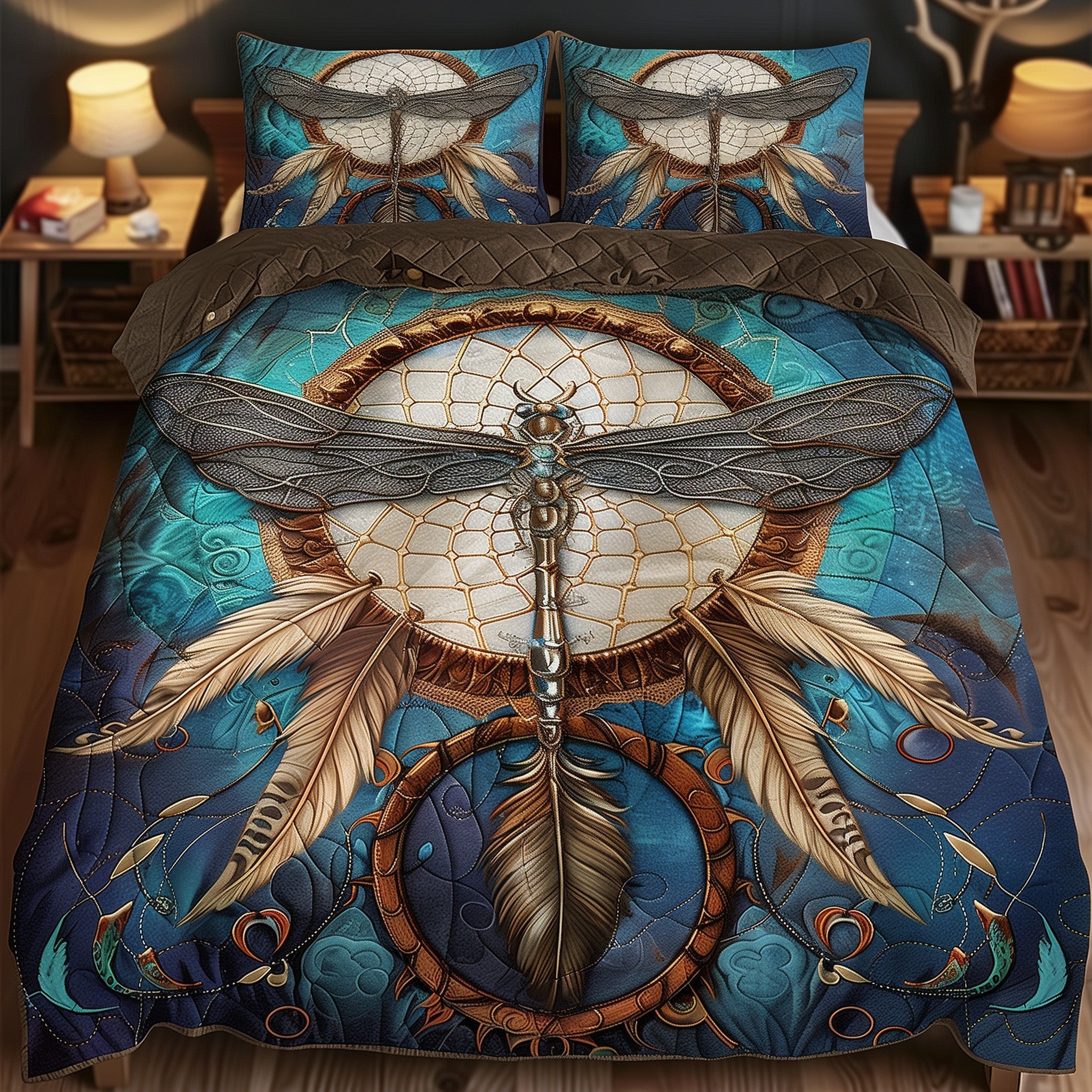 Enchanted Dragonfly Duvet Quilted Bedding Set Garden Dragonfly Best Bedding Gifts