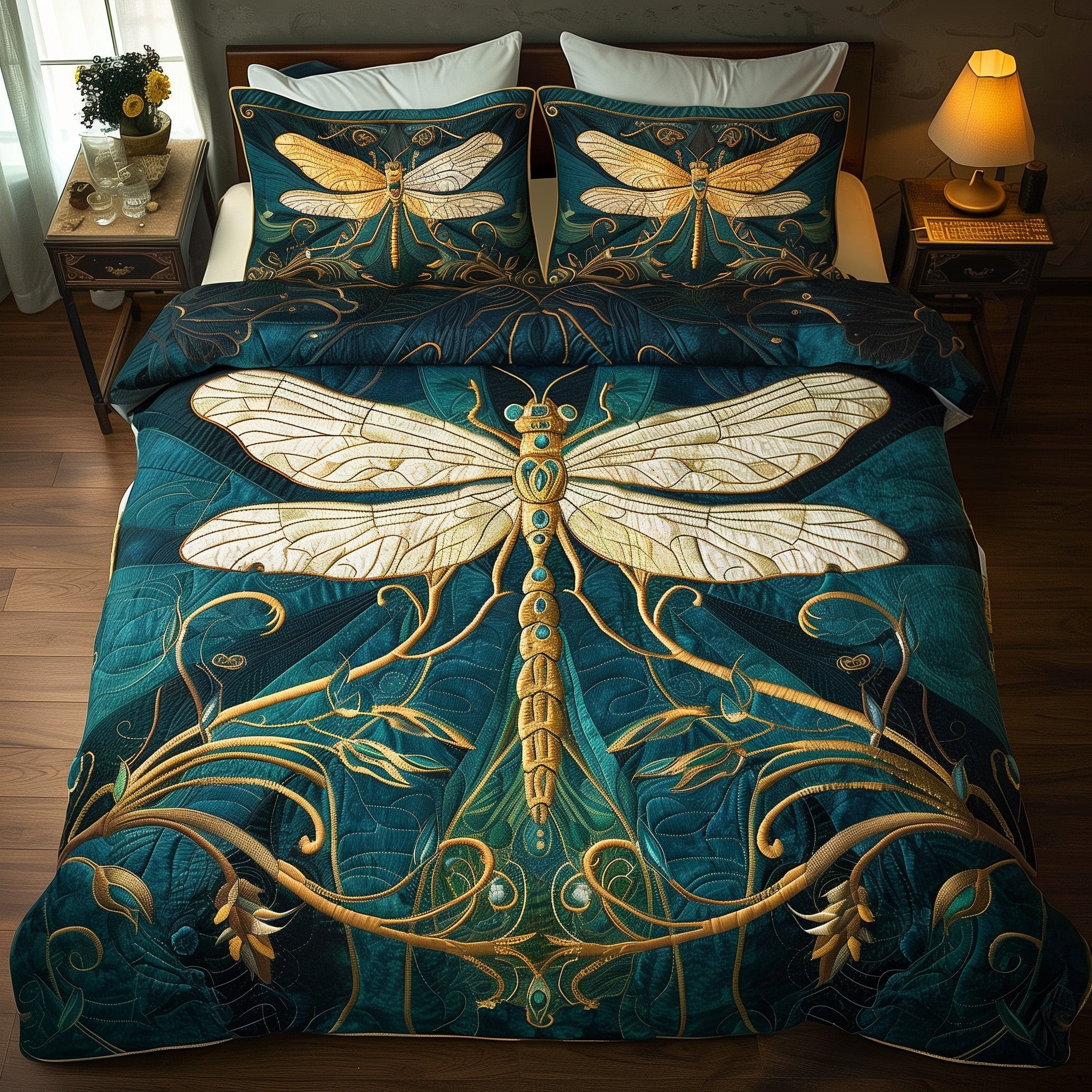 Enchanted Dragonfly Duvet Quilted Bedding Set Garden Dragonfly Best Bedding Presents
