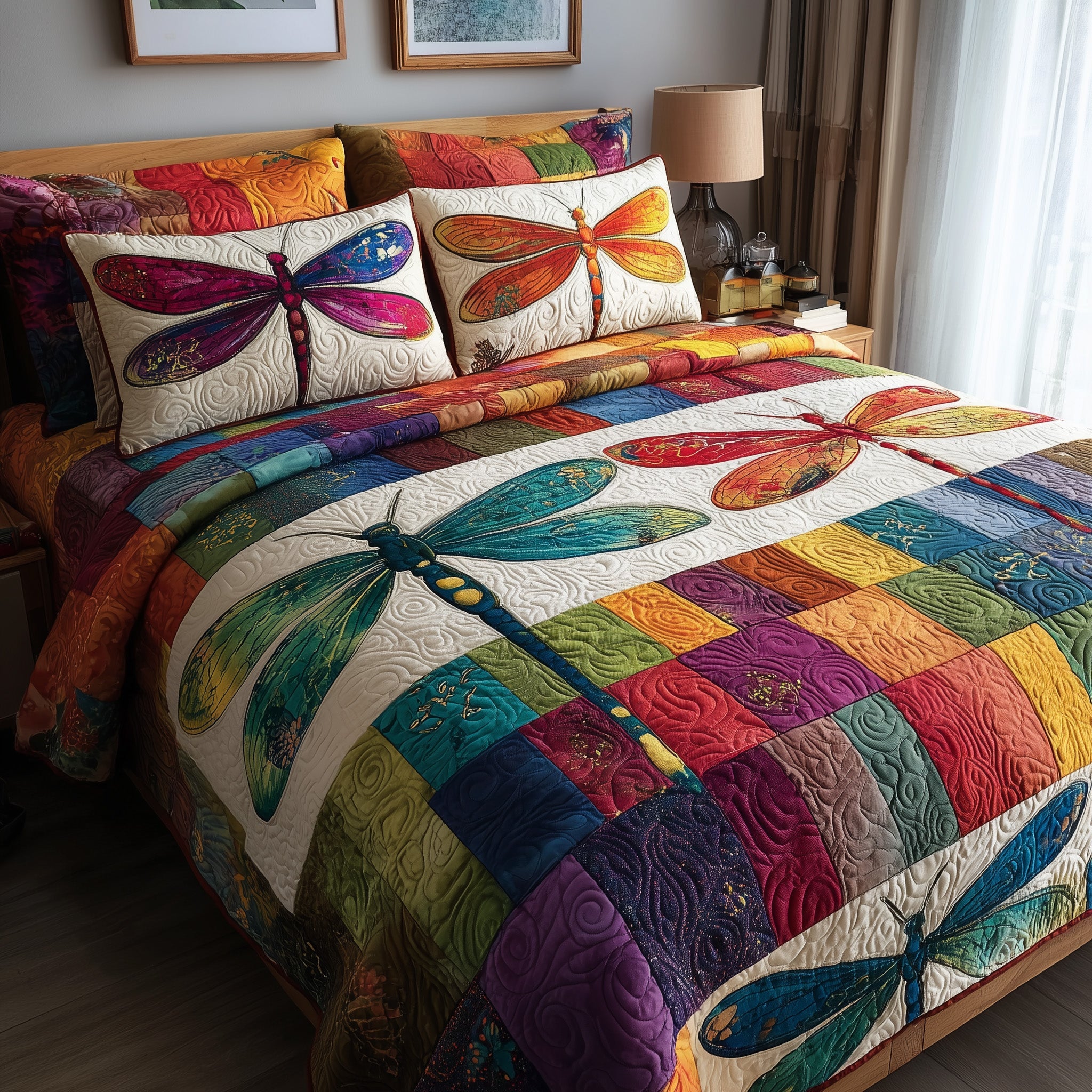 Enchanted Dragonfly Quilted Bedding Set Duvet Cover Bedspread Dragonfly Gifts For Mom