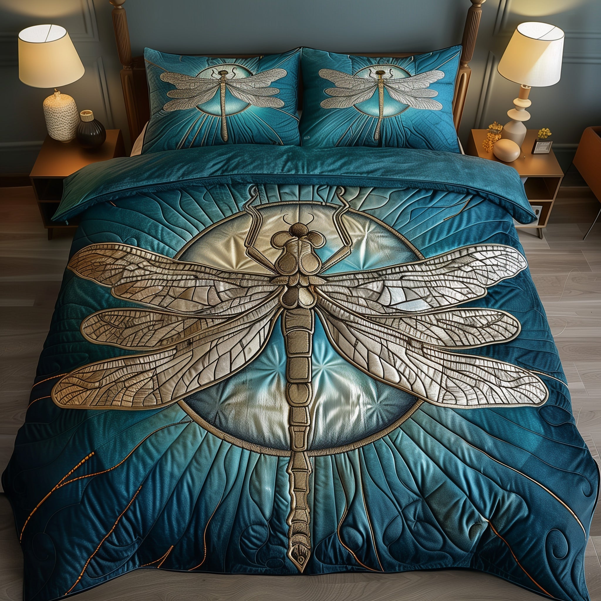 Enchanted Dragonfly Quilted Bedding Set Nature Insect Decor Dragonfly Bedding Gifts