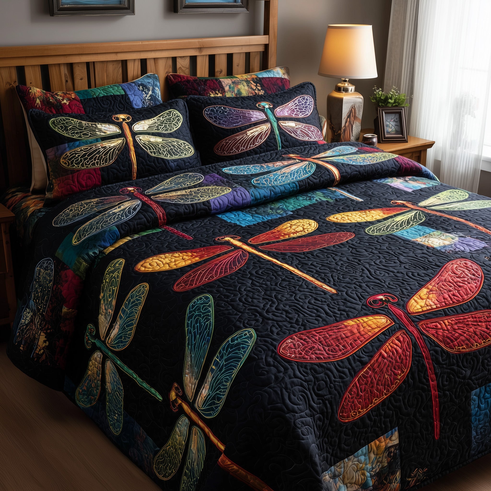 Enchanted Dragonfly Quilted Bedding Set Relaxing Sleep