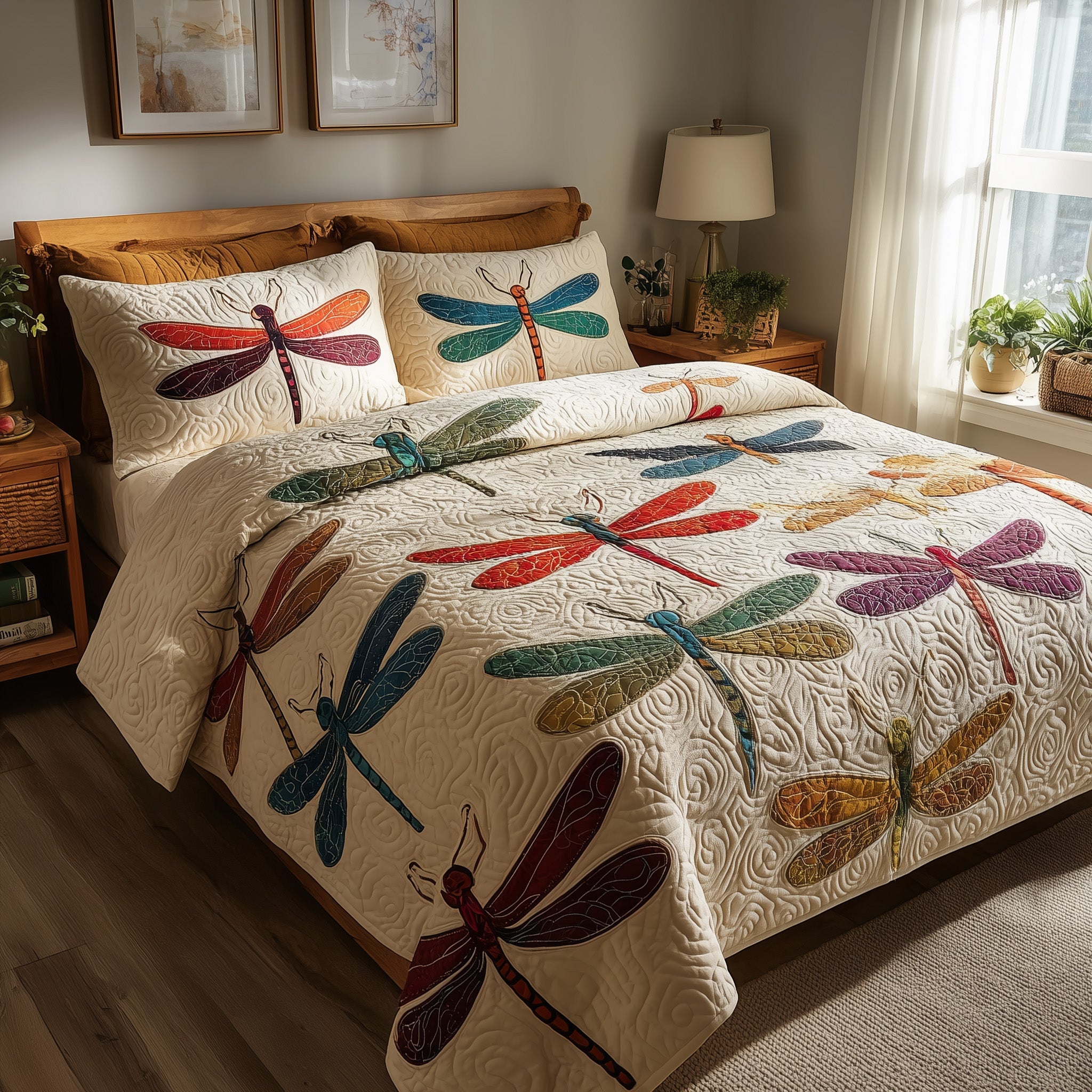 Enchanted Dragonfly Quilted Bedding Set Unique Pattern