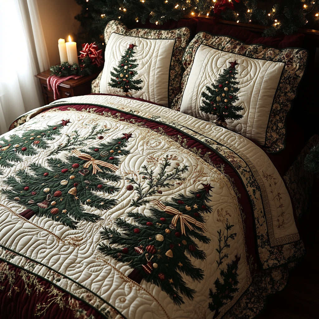 Enchanted Evergreen Quilted Bedding Set Holiday Season Duvet Cover Set Christmas Presents For Wife