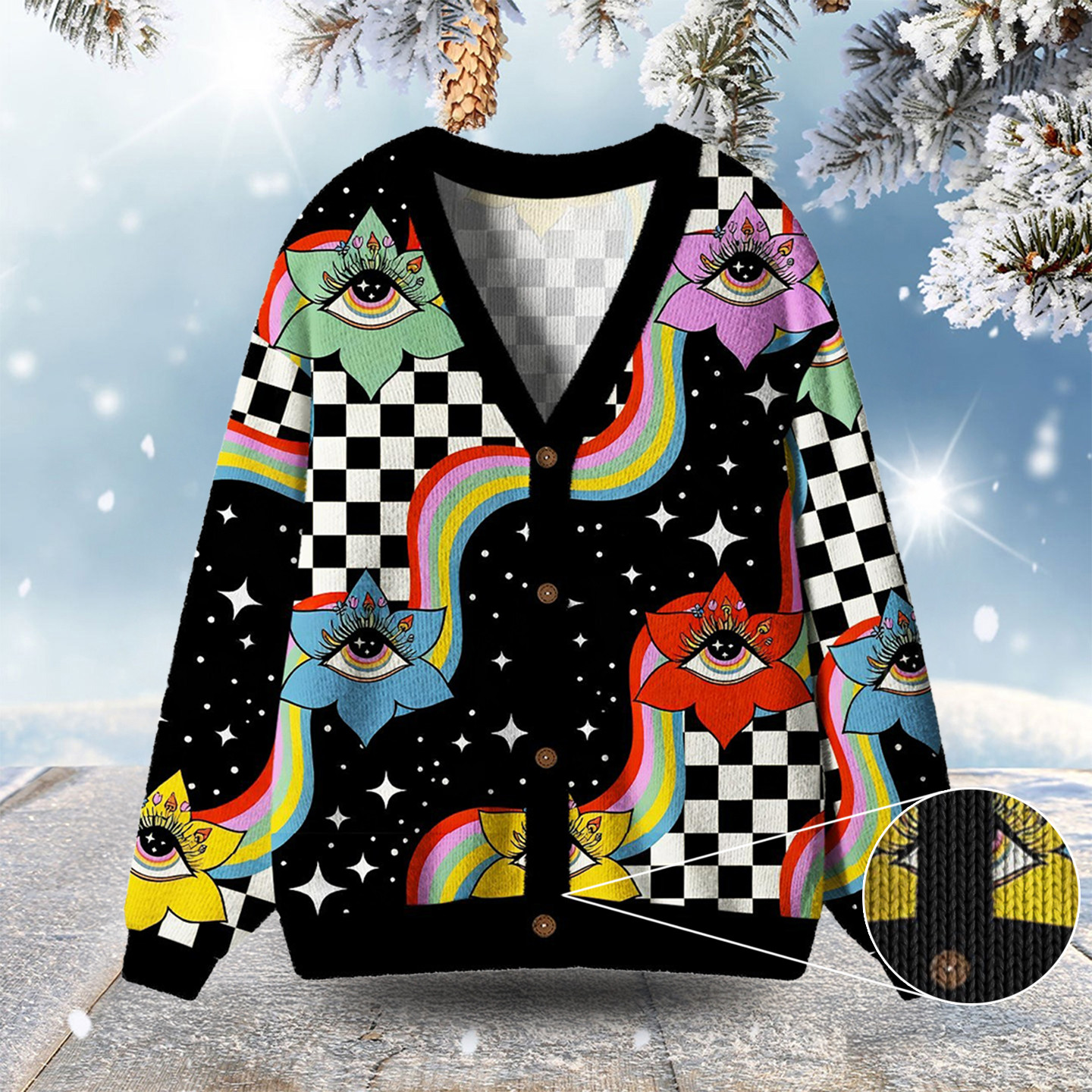 Enchanted Eye Blossom Ugly Cardigan Sweaters Crazy Christmas Outfits Nana Christmas Gifts