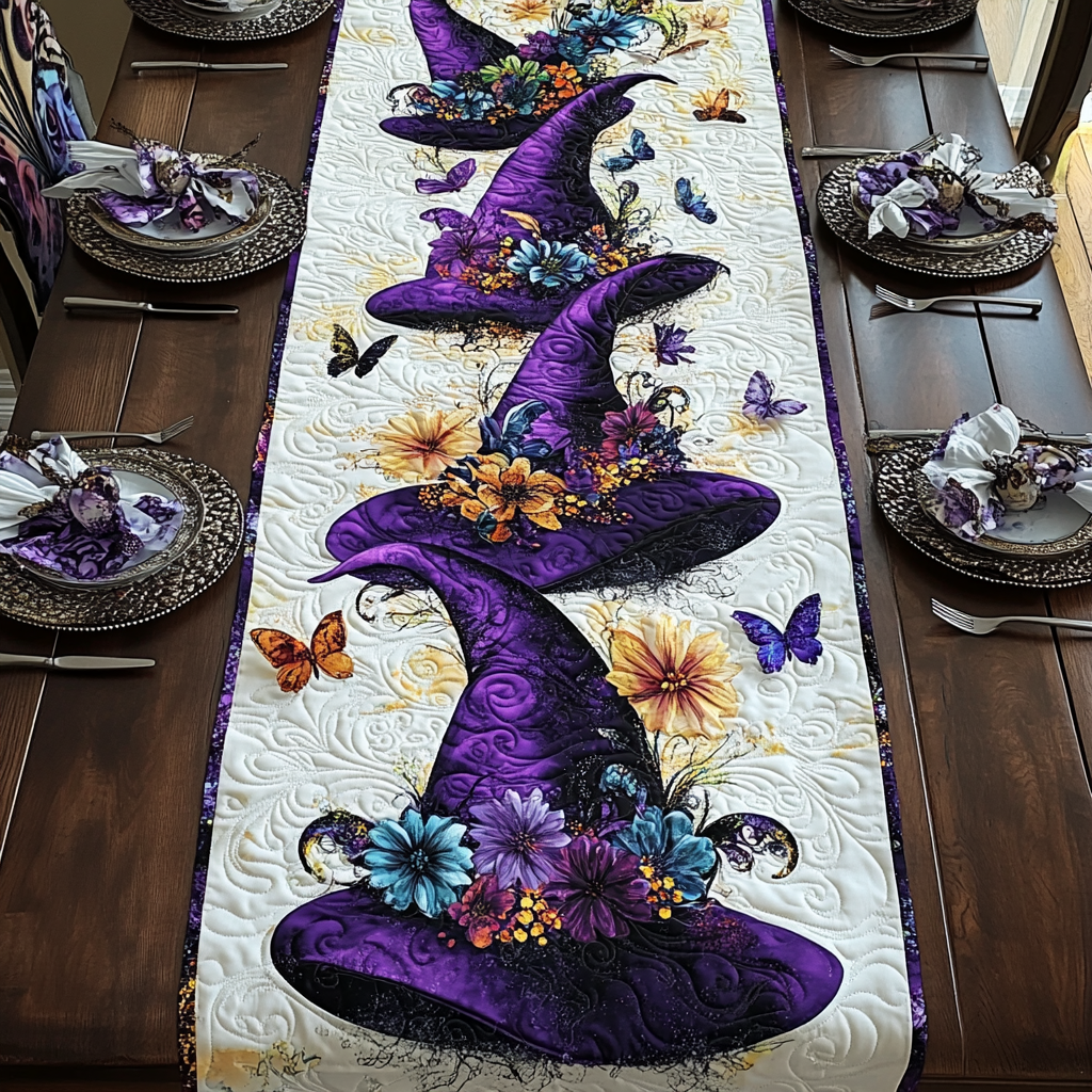 Enchanted Fall Quilted Table Runner Spooky Table Runner Dining Room Halloween Decor