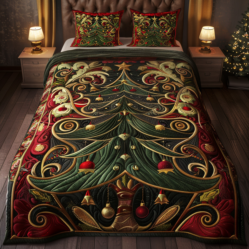 Enchanted Fir Quilted Bedding Set Queen Size Comforter Set Best Gift for Mother In Law