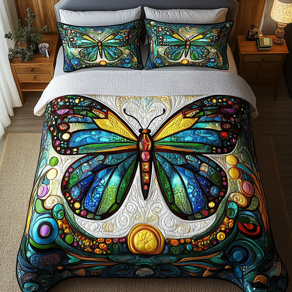 Enchanted Flutter Quilted Bedding Set Comfortable Microfiber Bedding Set for Everyday Use