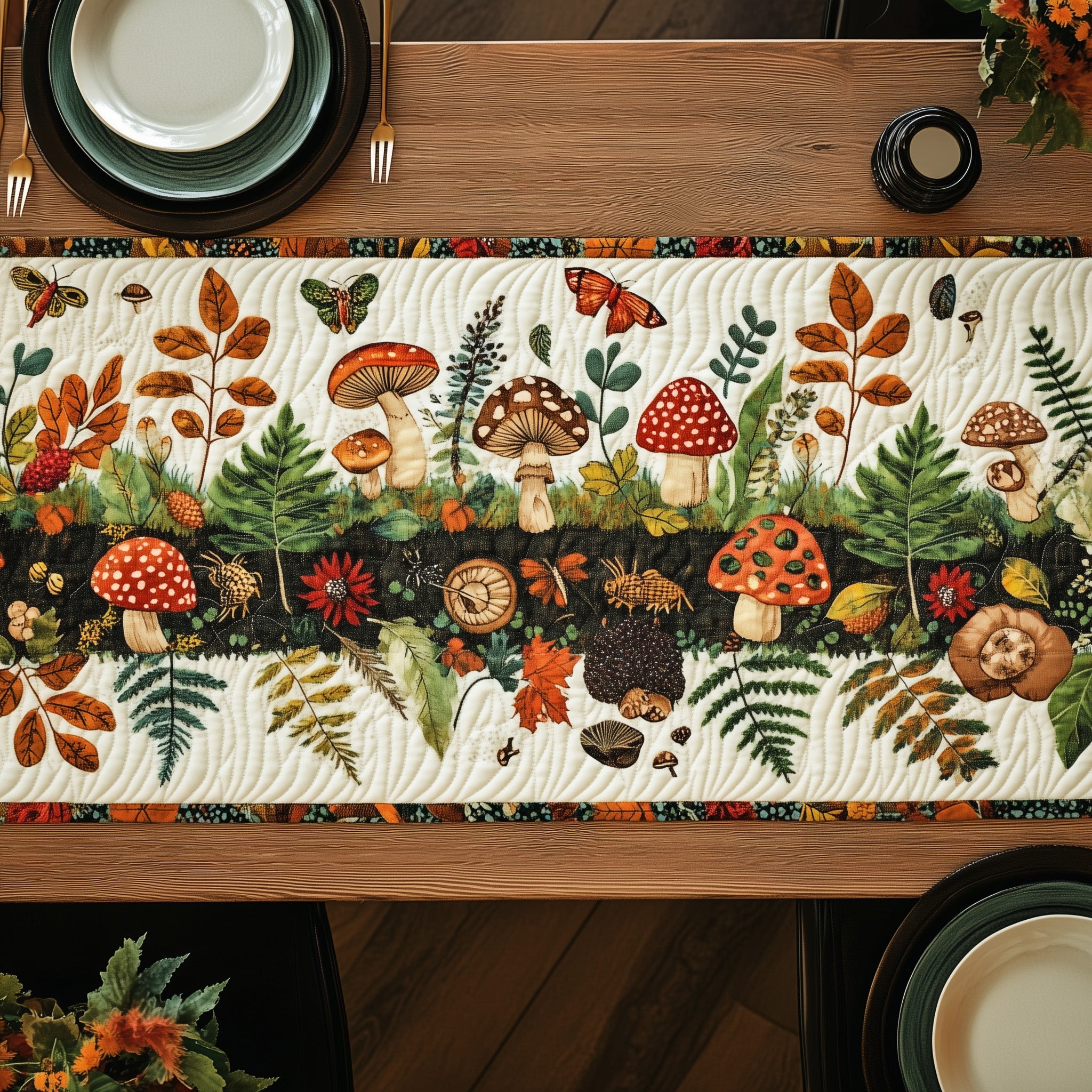 Enchanted Forest Floor Quilted Table Runner Special Occasion Table Runner Gift