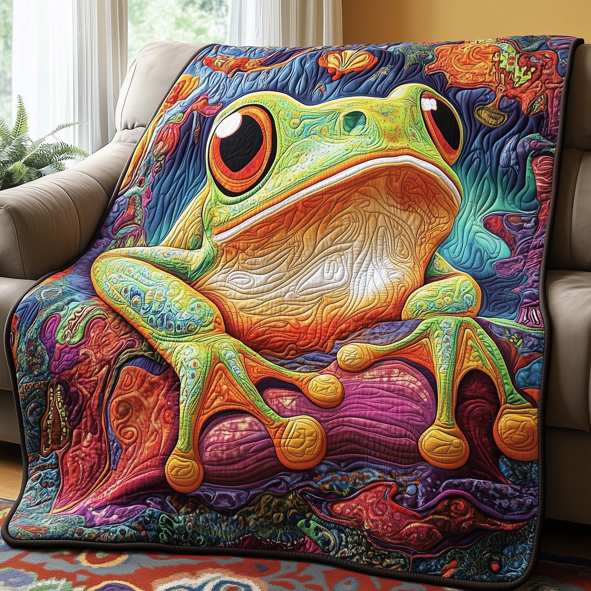 Enchanted Forest Frog Quilted Blanket Couch Throw BlanketFrog Gifts For Him