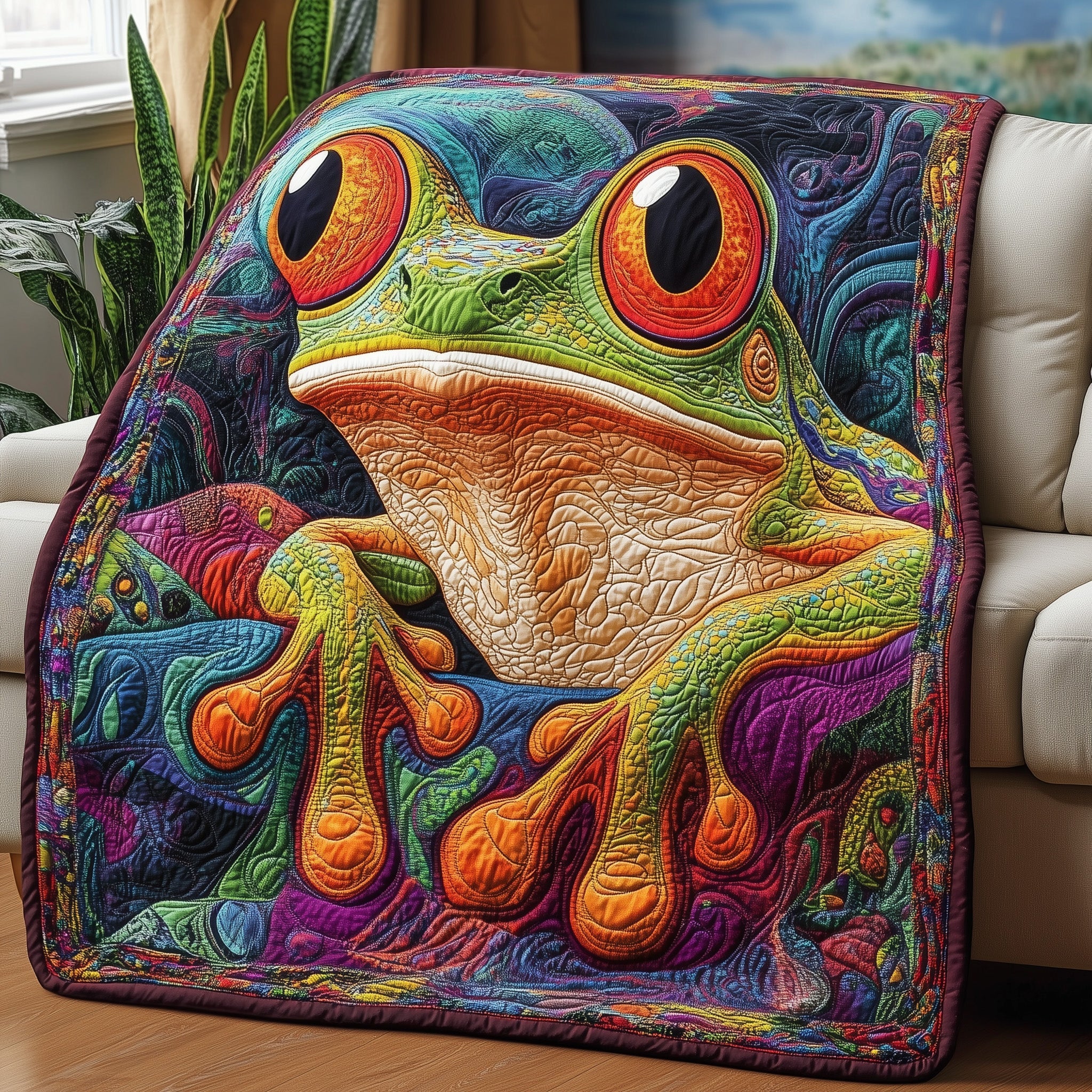 Enchanted Forest Frog Quilted Blanket Couch Throw BlanketFunny Frog Gifts