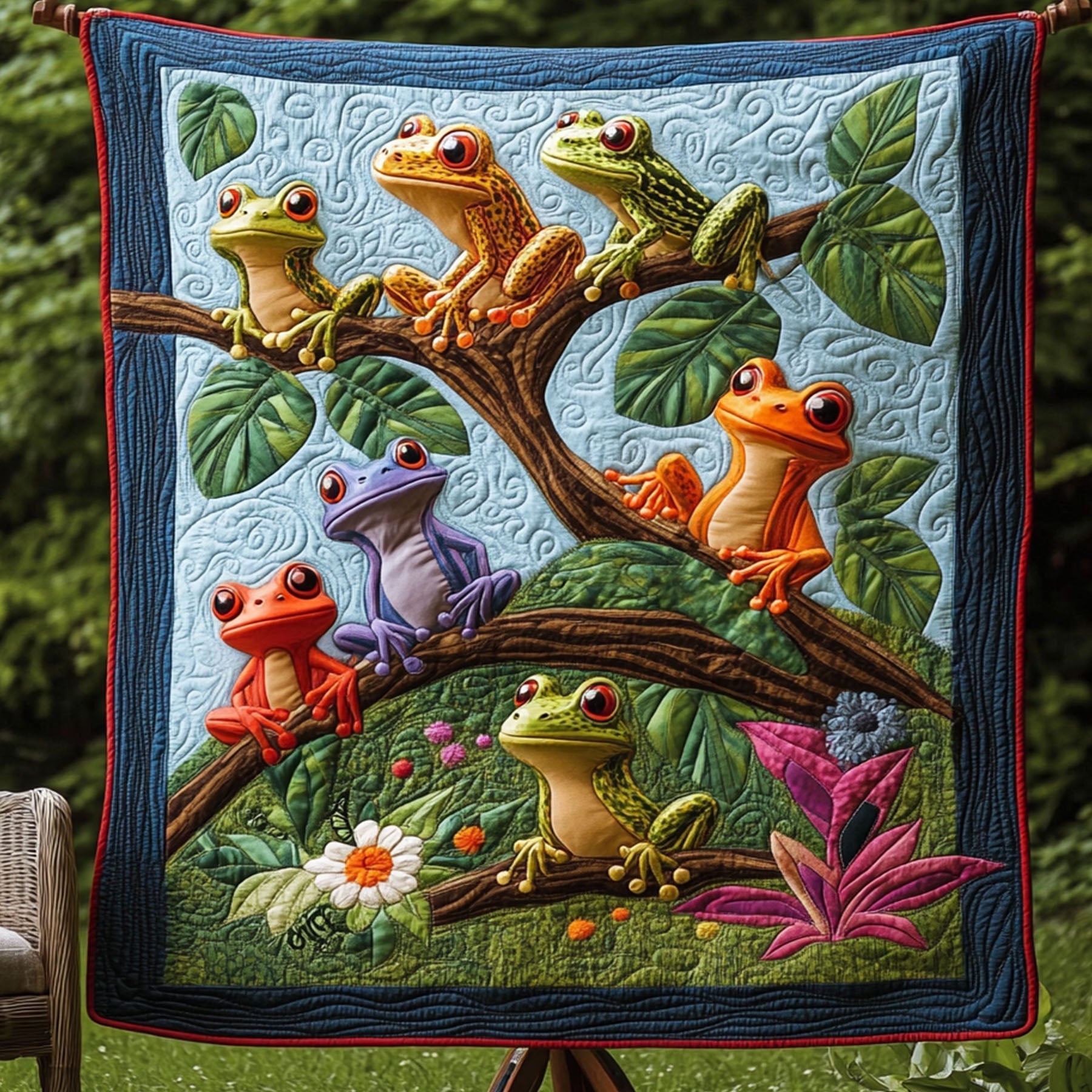Enchanted Forest Frogs Quilted Blanket Winter Decor Blanket Cute Frog Gifts