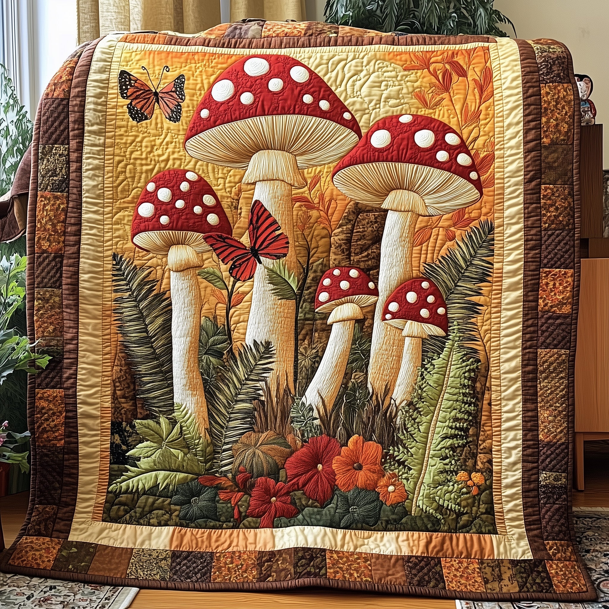 Enchanted Forest Quilted Blanket Couch Throw BlanketCool Mushroom Gifts