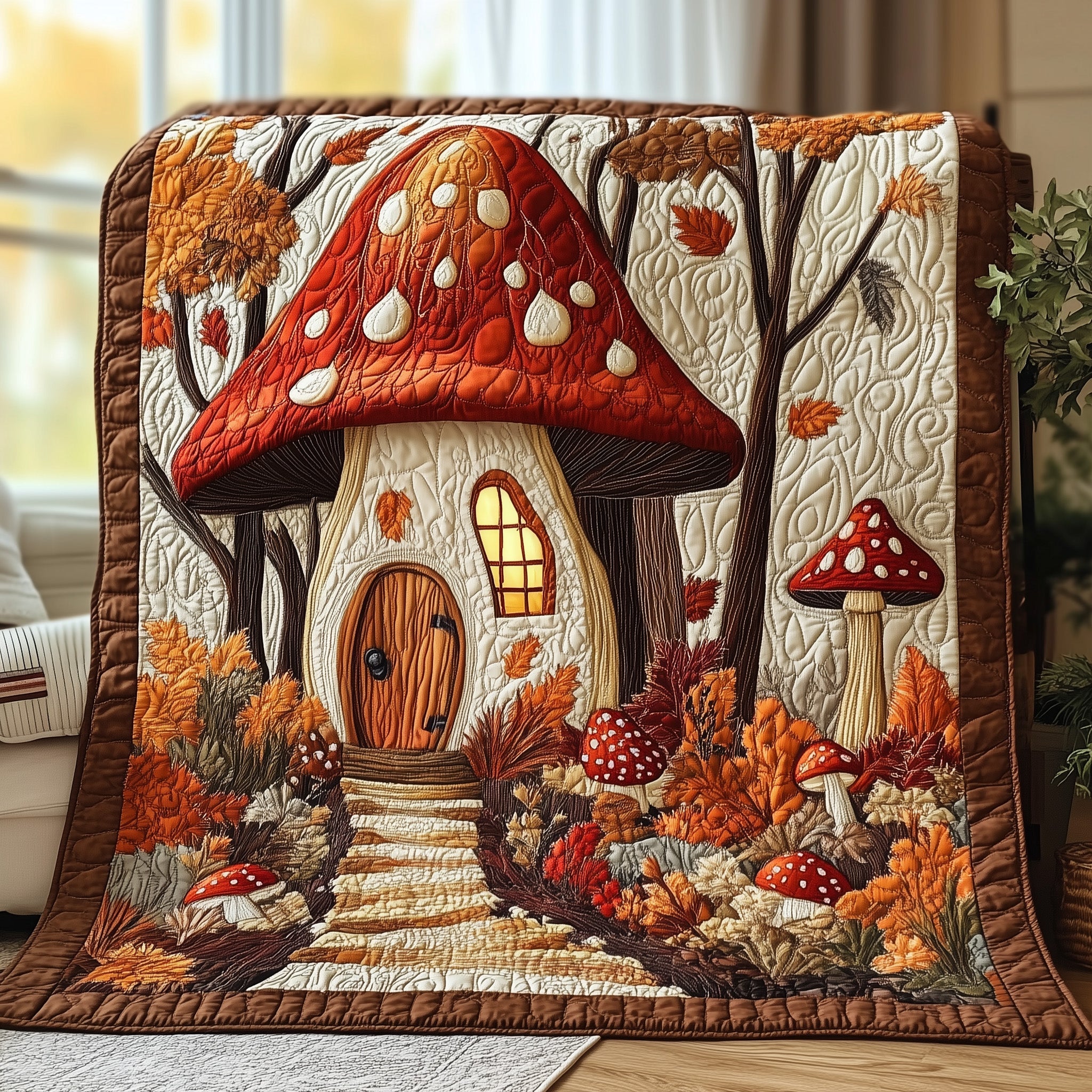 Enchanted Forest Quilted Blanket Couch Throw BlanketCute Mushroom Gifts