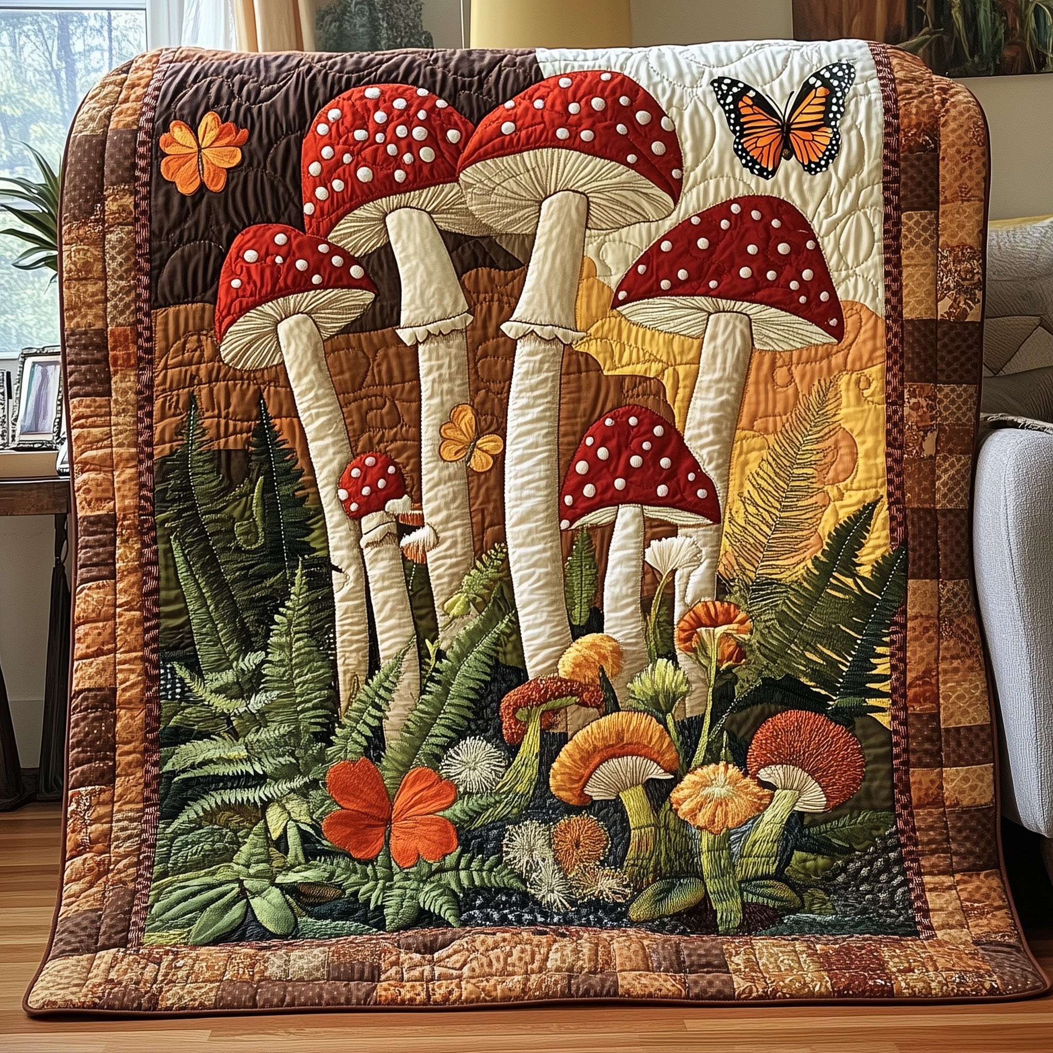 Enchanted Forest Quilted Blanket Couch Throw BlanketMushroom Lovers Gifts