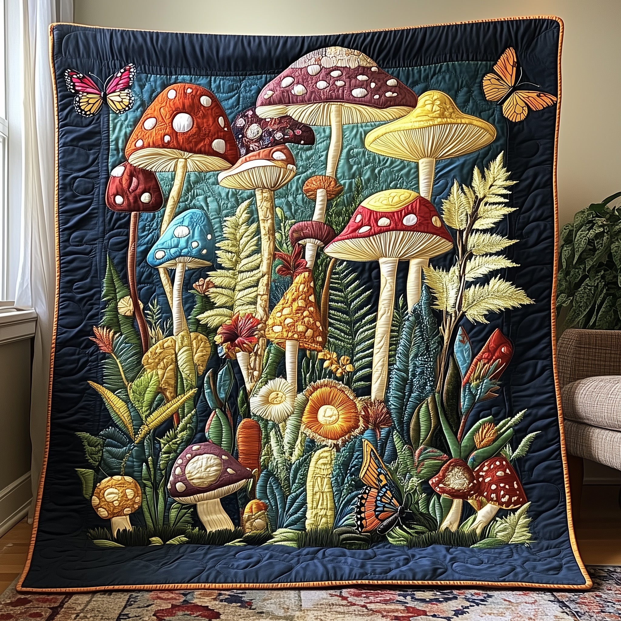 Enchanted Forest Quilted Blanket Couch Throw BlanketMushroom Related Gifts