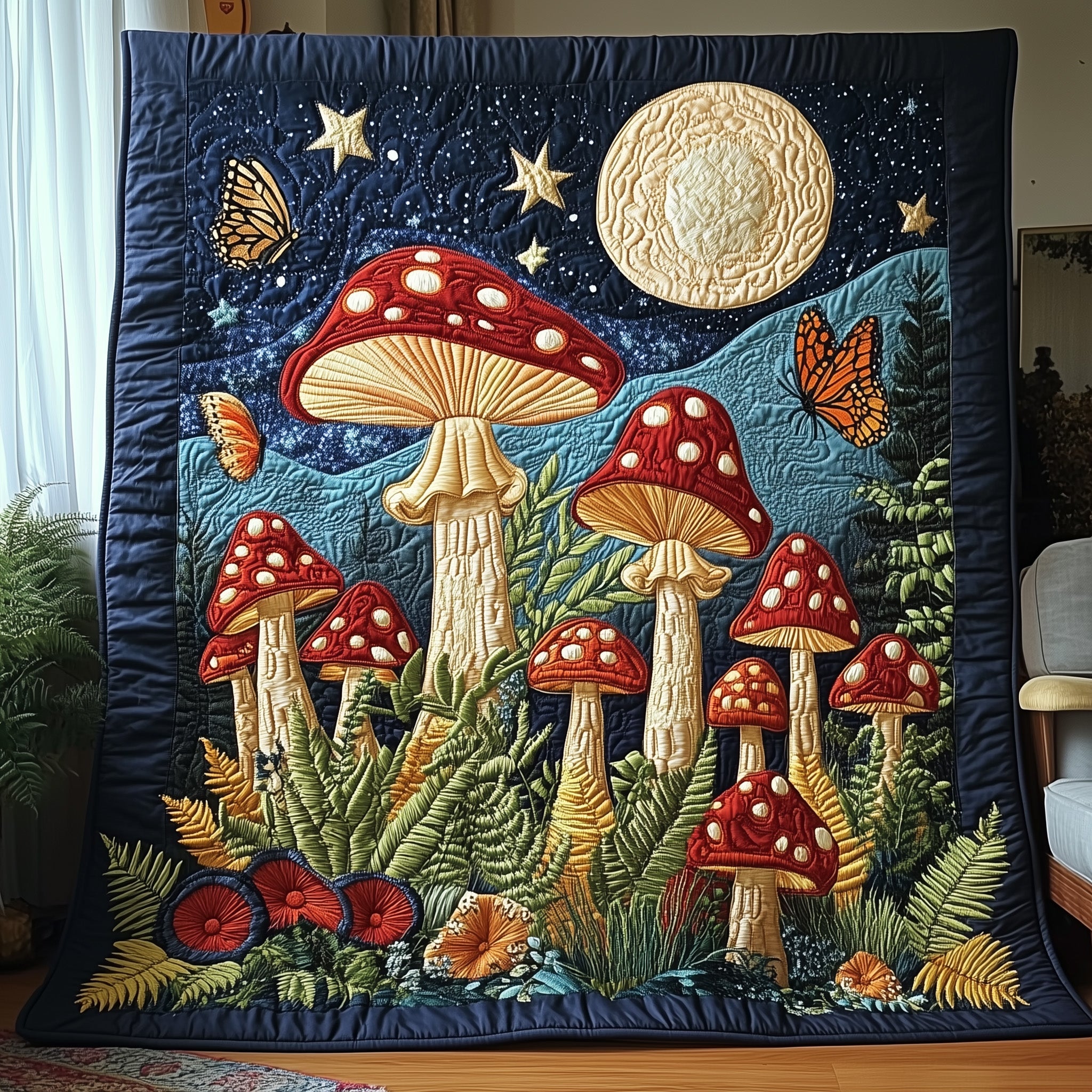 Enchanted Forest Quilted Blanket Couch Throw BlanketUnique Mushroom Gifts