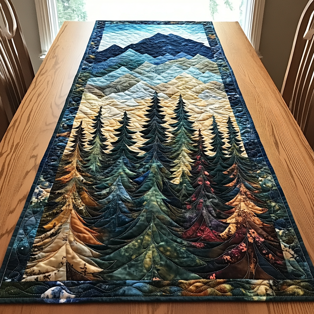 Enchanted Forest Quilted Table Runner Dining Room Decor Presents For Nature Lovers