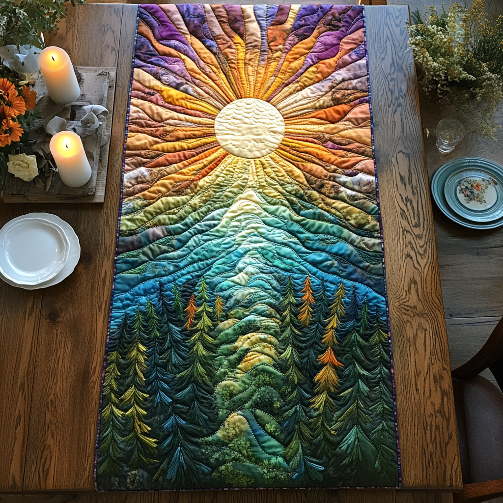 Enchanted Forest Quilted Table Runner Kitchen Table Decor Christmas Gifts For Nature Lovers