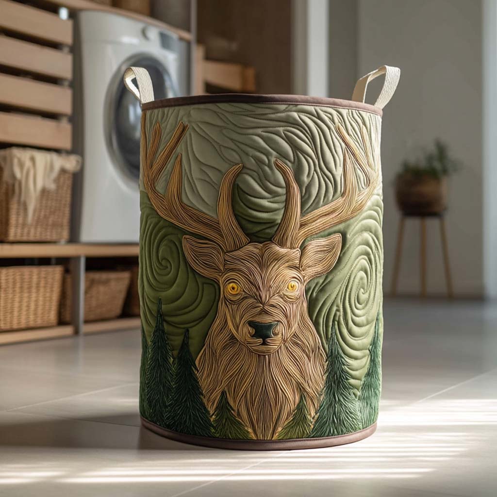 Enchanted Forest Stag Quilted Laundry Basket Holiday Season Merch