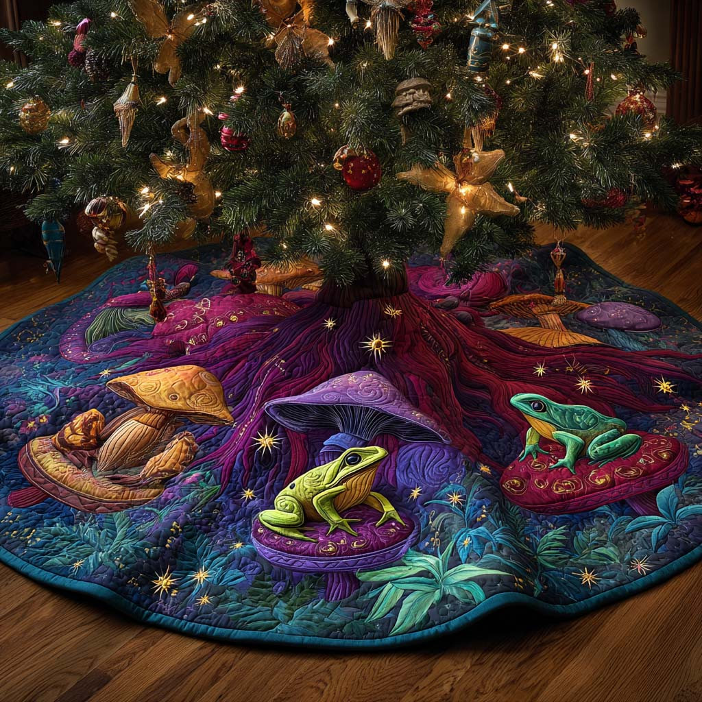 Enchanted Frog Grove Quilted Tree Skirt Christmas Tree Skirt Frog Lover Xmas Presents