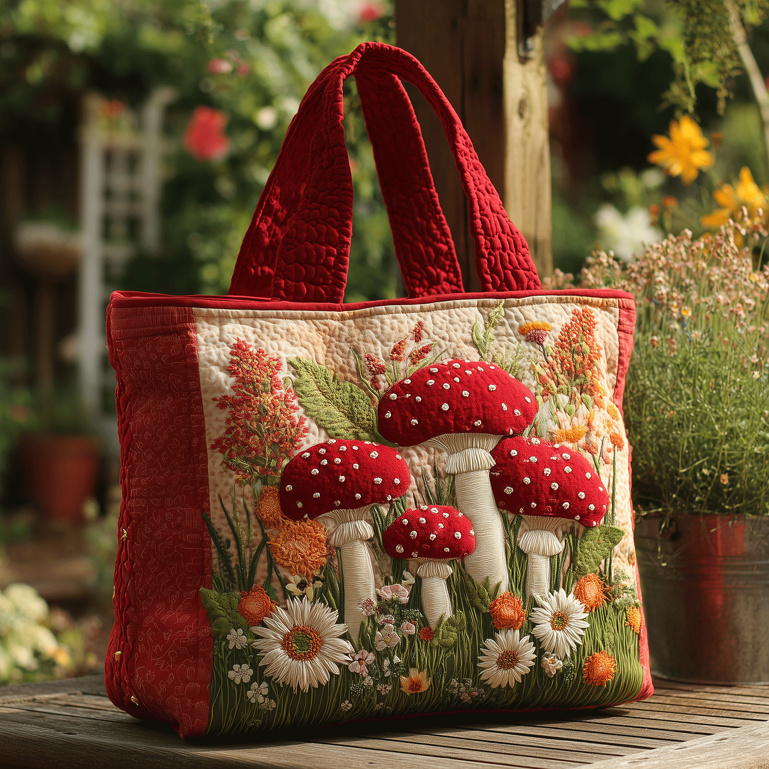 Enchanted Fungi Quilted Tote Bag Mushroom Gifts For Him