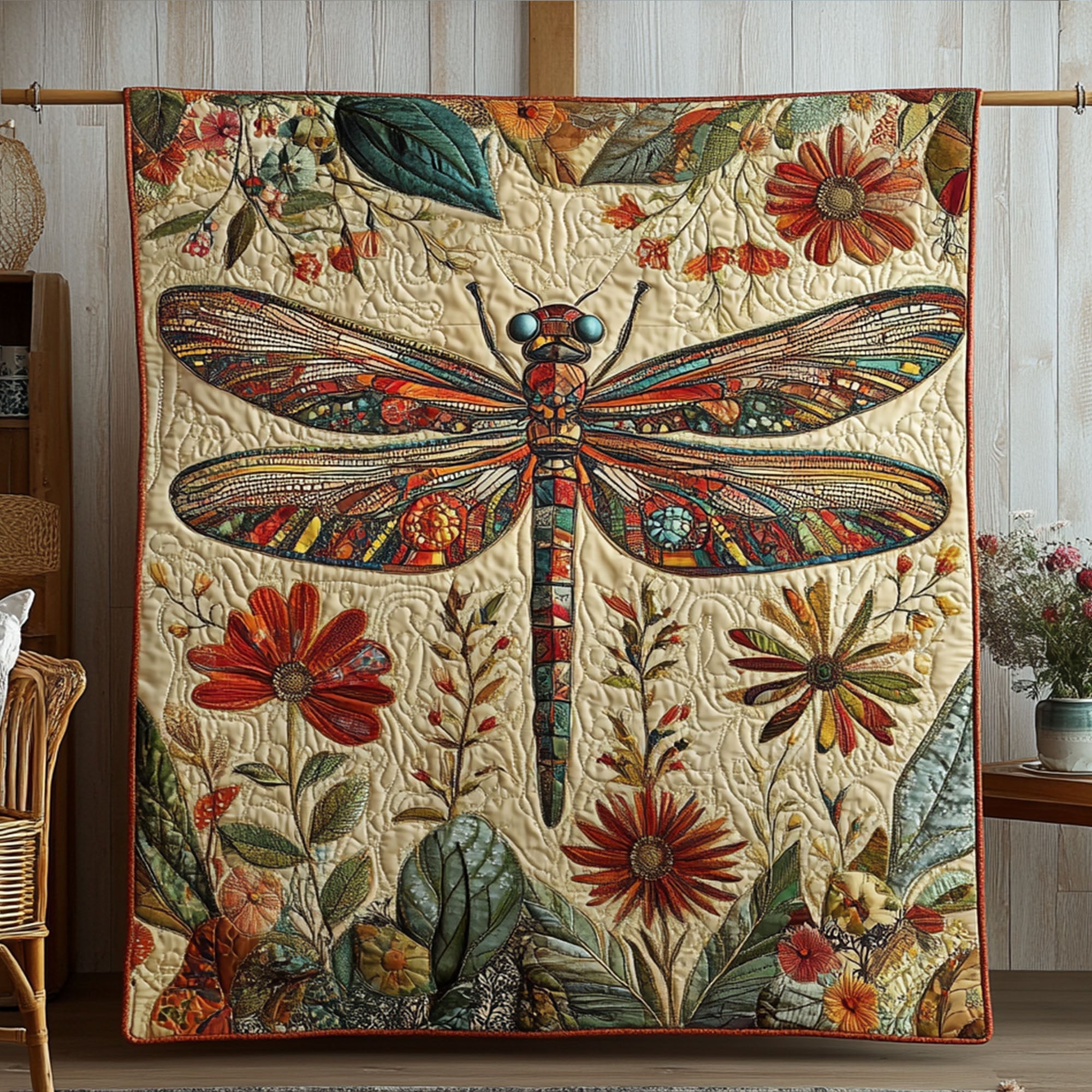 Enchanted Garden Flight Quilted Blanket Cute Throw Blanket Cool Gifts For Dragonfly Lovers