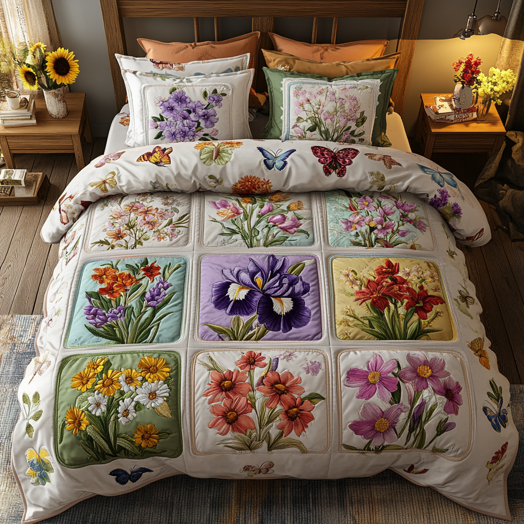 Enchanted Garden Quilted Bedding Set Holiday Duvet Covers Gifts For Flower Enthusiasts