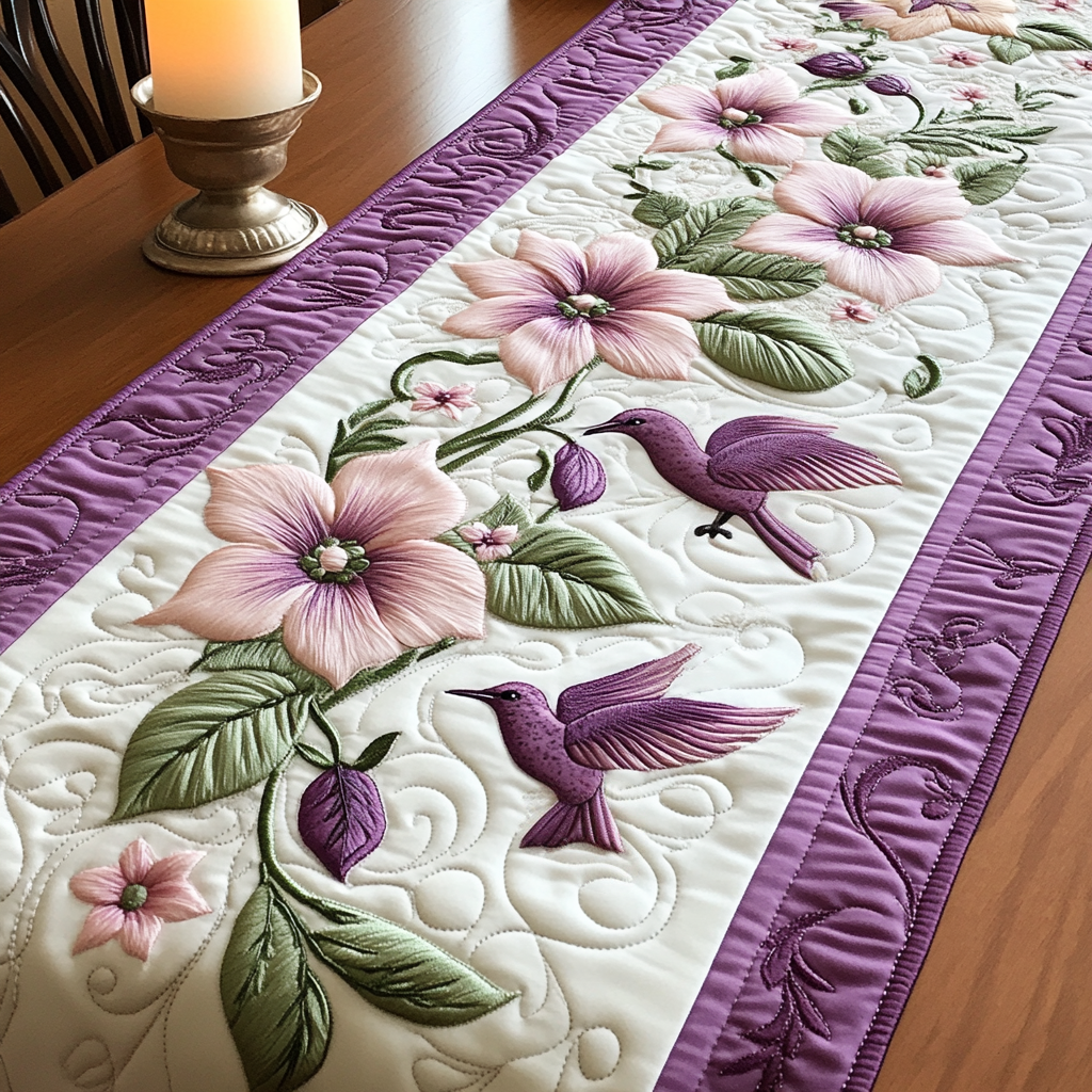 Enchanted Garden Quilted Table Runner Dining Table Decor Hummingbird Gifts For Mom