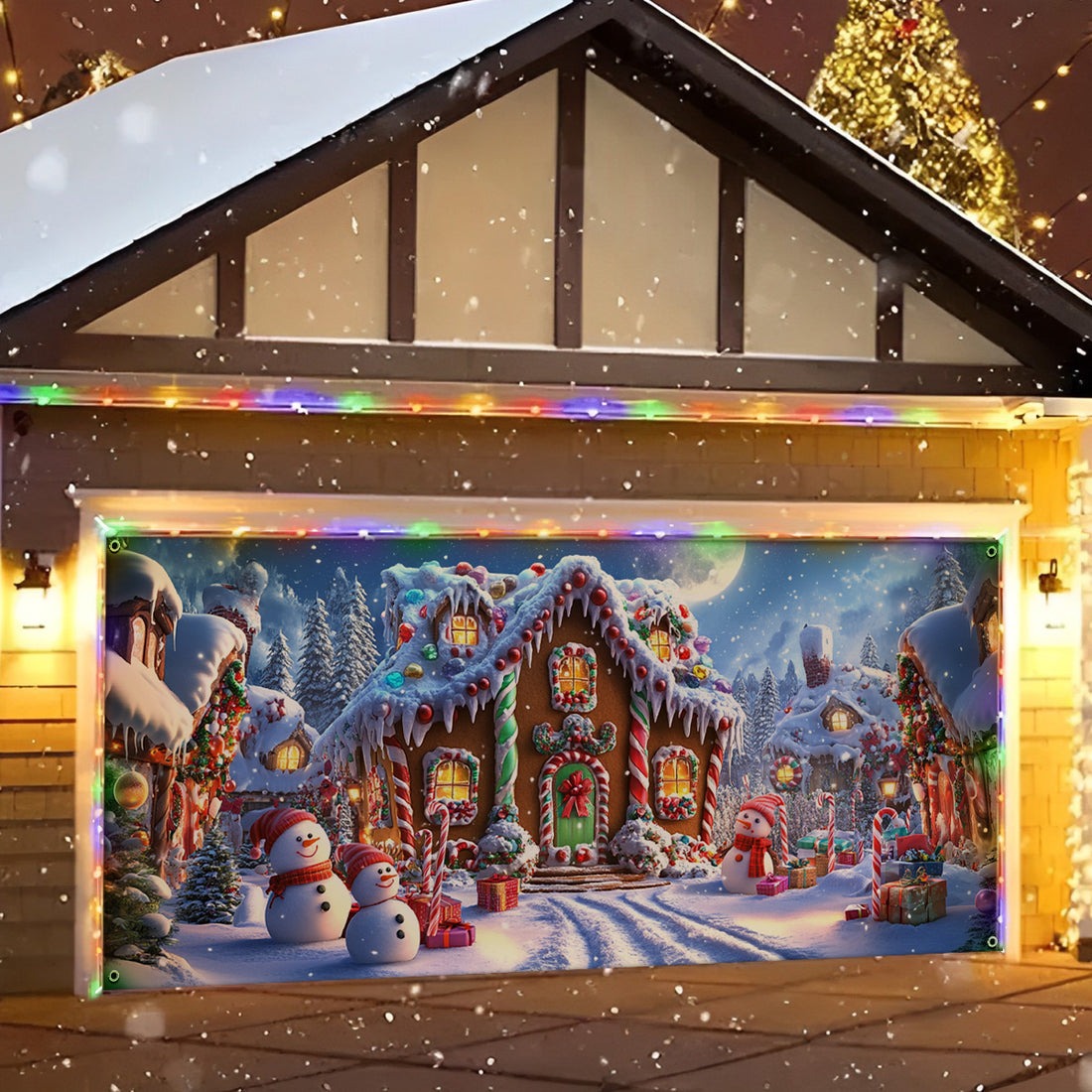 Enchanted Gingerbread Village Garage Door Cover Outdoor Decor Xmas Gifts For Candy Lovers