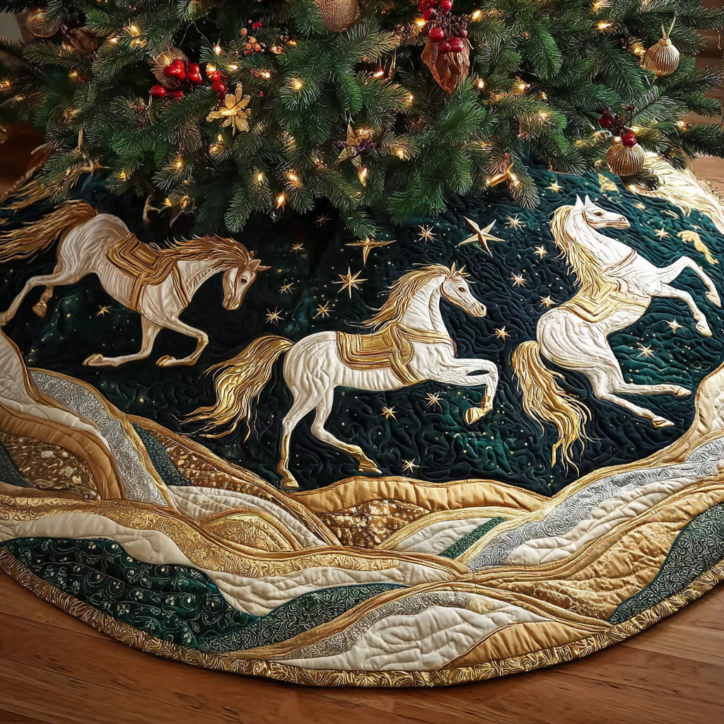 Enchanted Golden Carousel Christmas Quilted Tree Skirt Christmas Decor Horse Lover Xmas Gifts