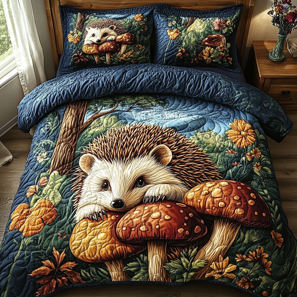 Enchanted Hedgehog Quilted Bedding Set Best Bedspread Set Best Gift For Hedgehog