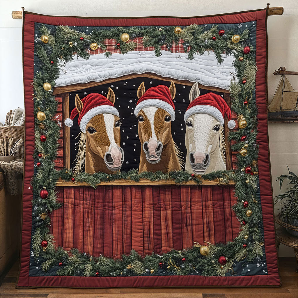 Enchanted Horse Christmas Quilt Comfortable Microfiber Quilt Blanket for Everyday Use