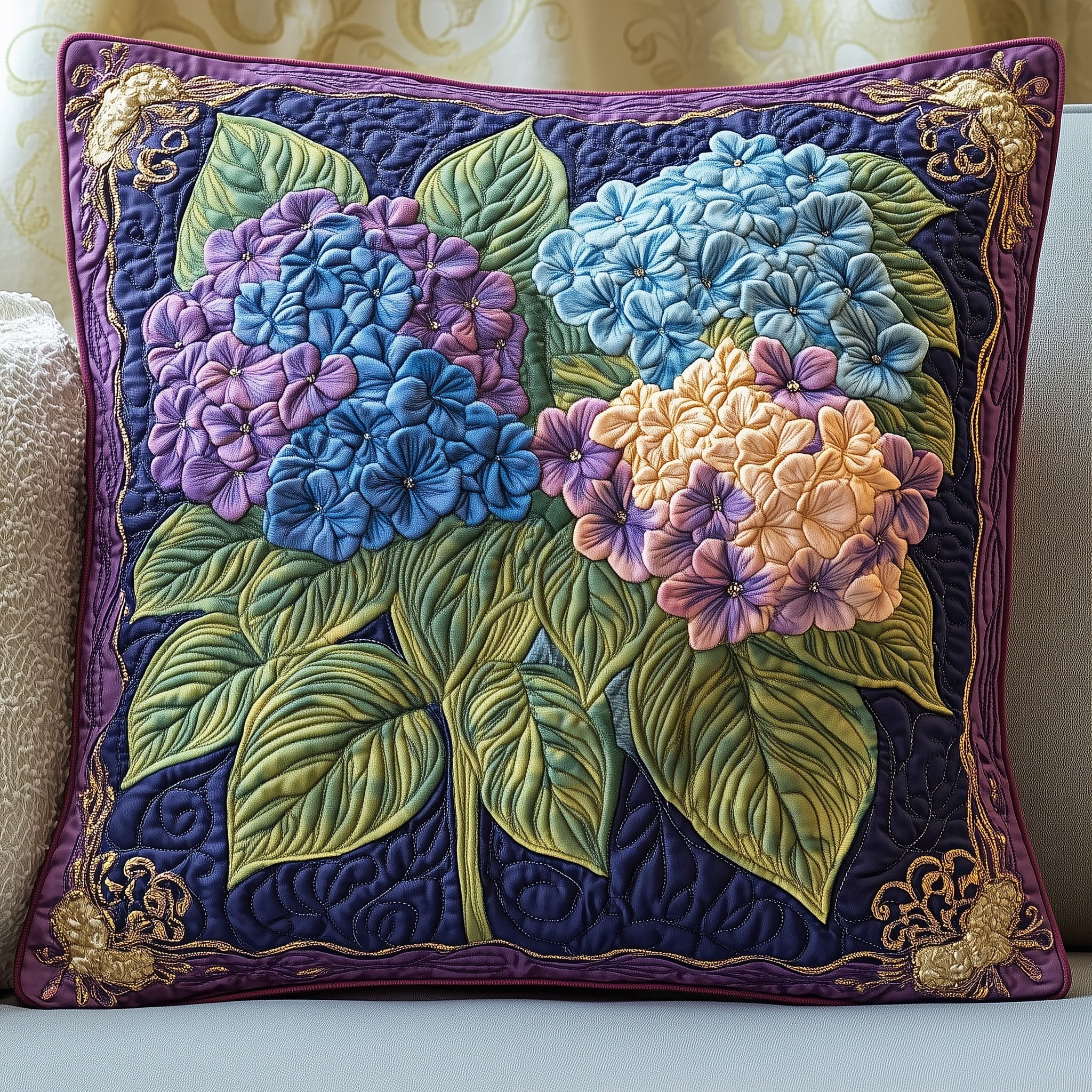 Enchanted Hydrangea Escape Quilted Pillow Case Gift For Her