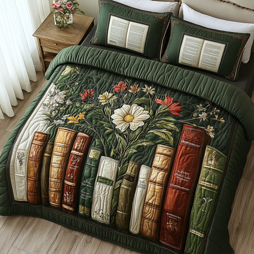 Enchanted Library Quilted Bedding Set Christmas Bedding Duvet Cover Gift For Book Lover