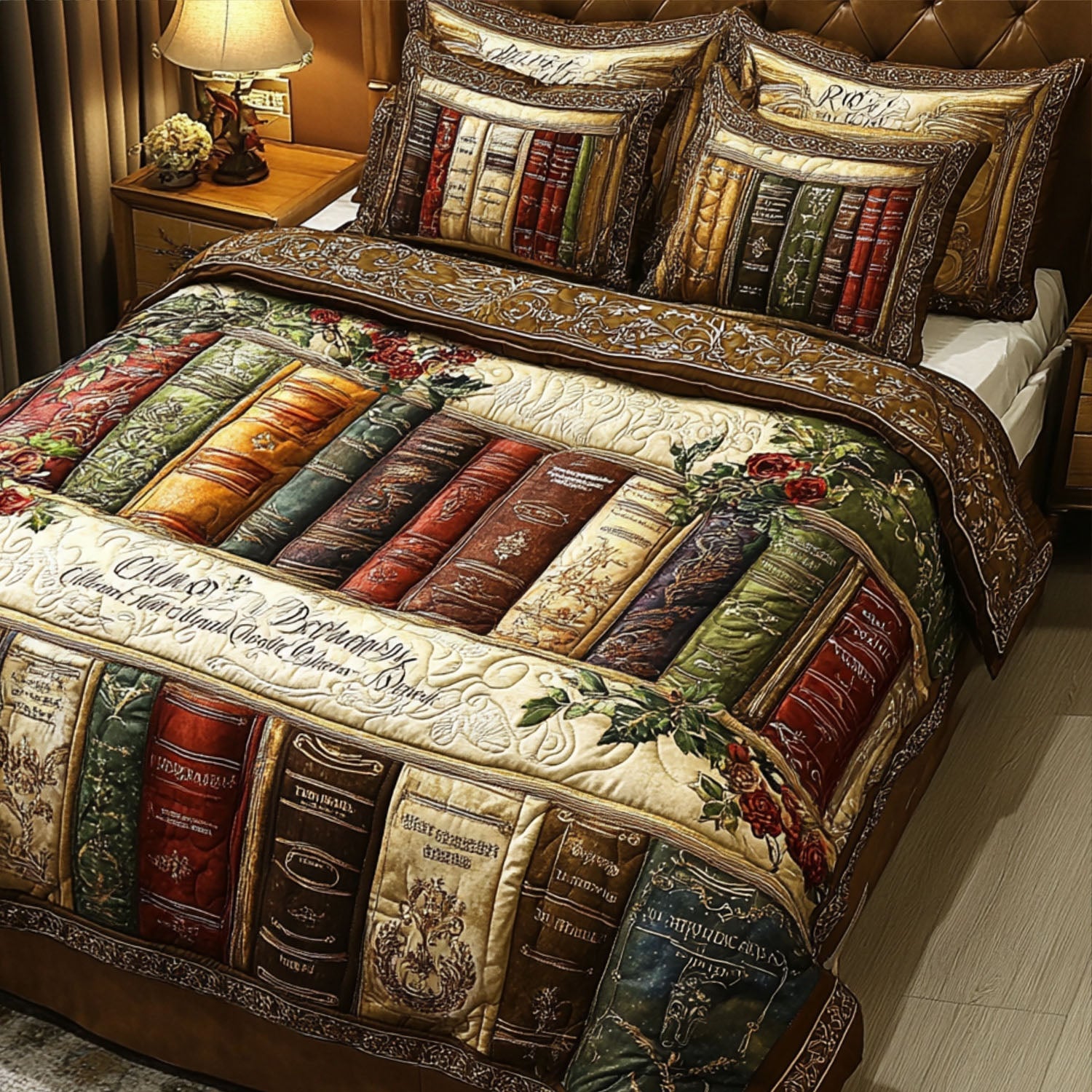 Enchanted Library Quilted Bedding Set Comfy Bedding Set That Adds Style and Warmth