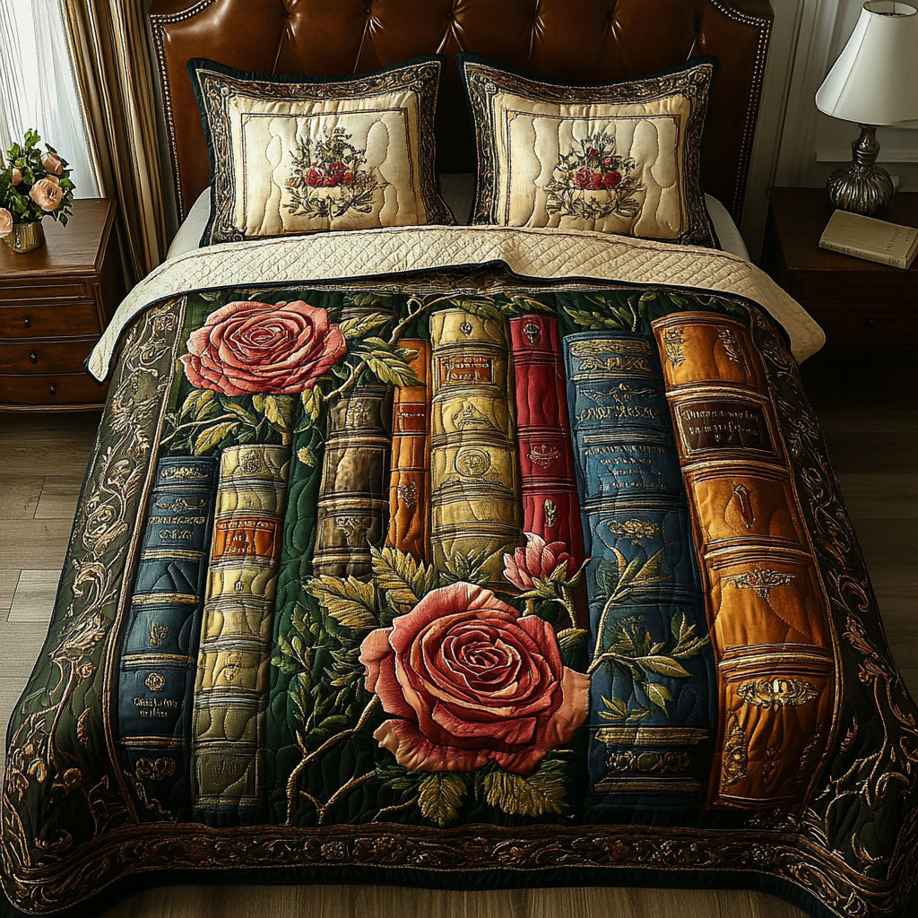 Enchanted Library Quilted Bedding Set Cool Bedroom Decor Novelty Book Themed Gifts