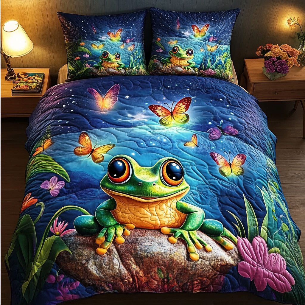 Enchanted Lilypond Quilted Bedding Set Aesthetic Room Decor Cute Frog Gifts