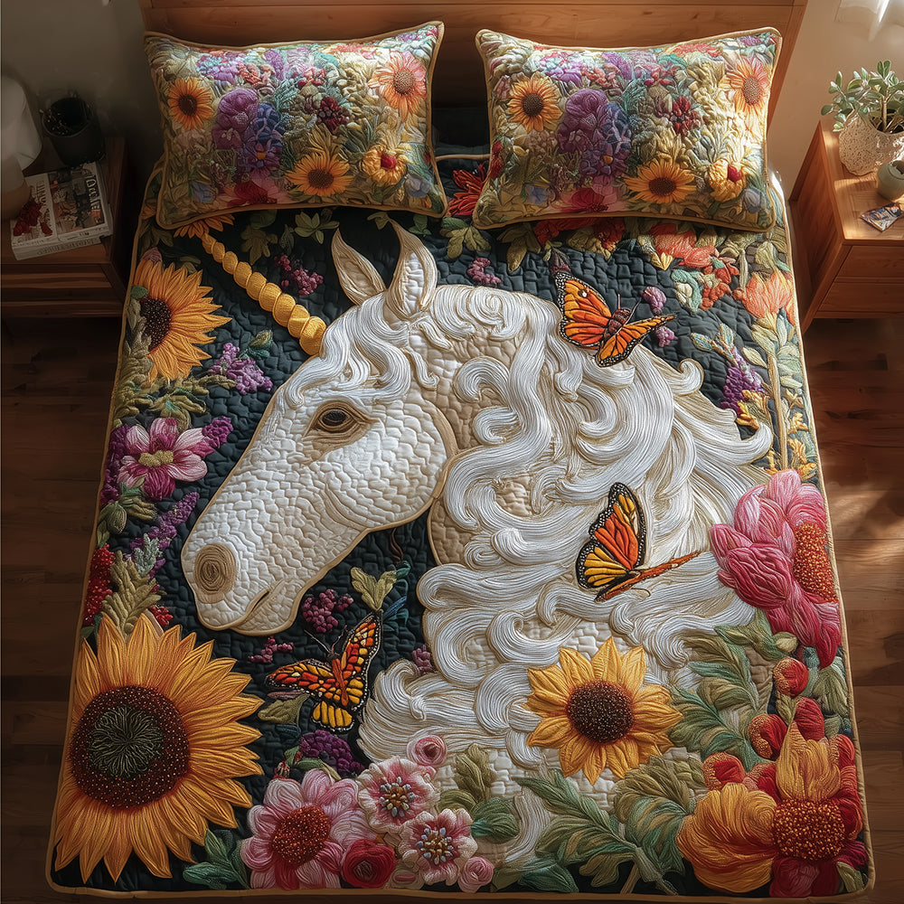 Enchanted Meadow Unicorn Quilted Bedding Set Bedspread Set Equestrian Christmas Gifts