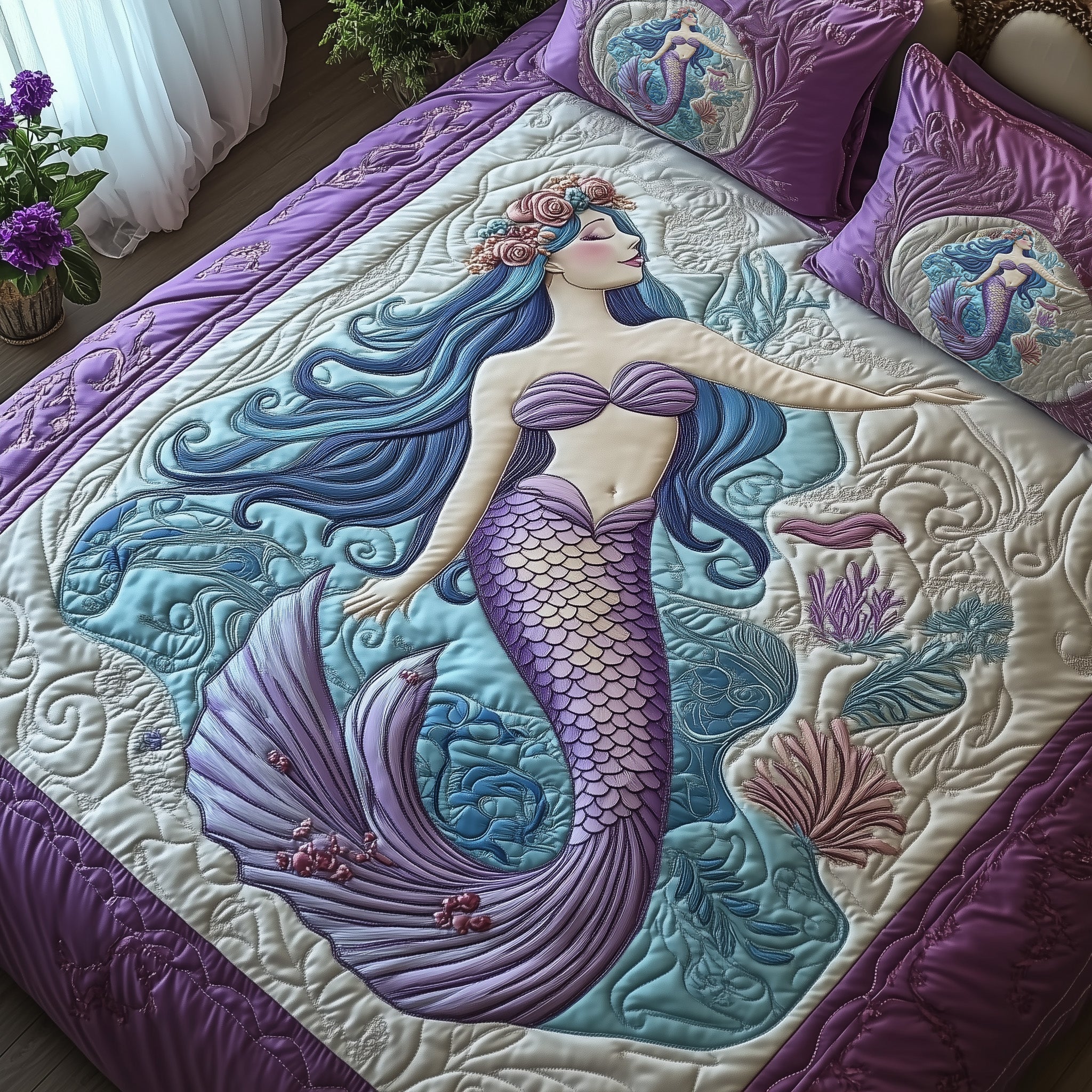 Enchanted Mermaid Quilted Bedding Set Duvet Cover Merchandise Best Mermaid Birthday Gifts